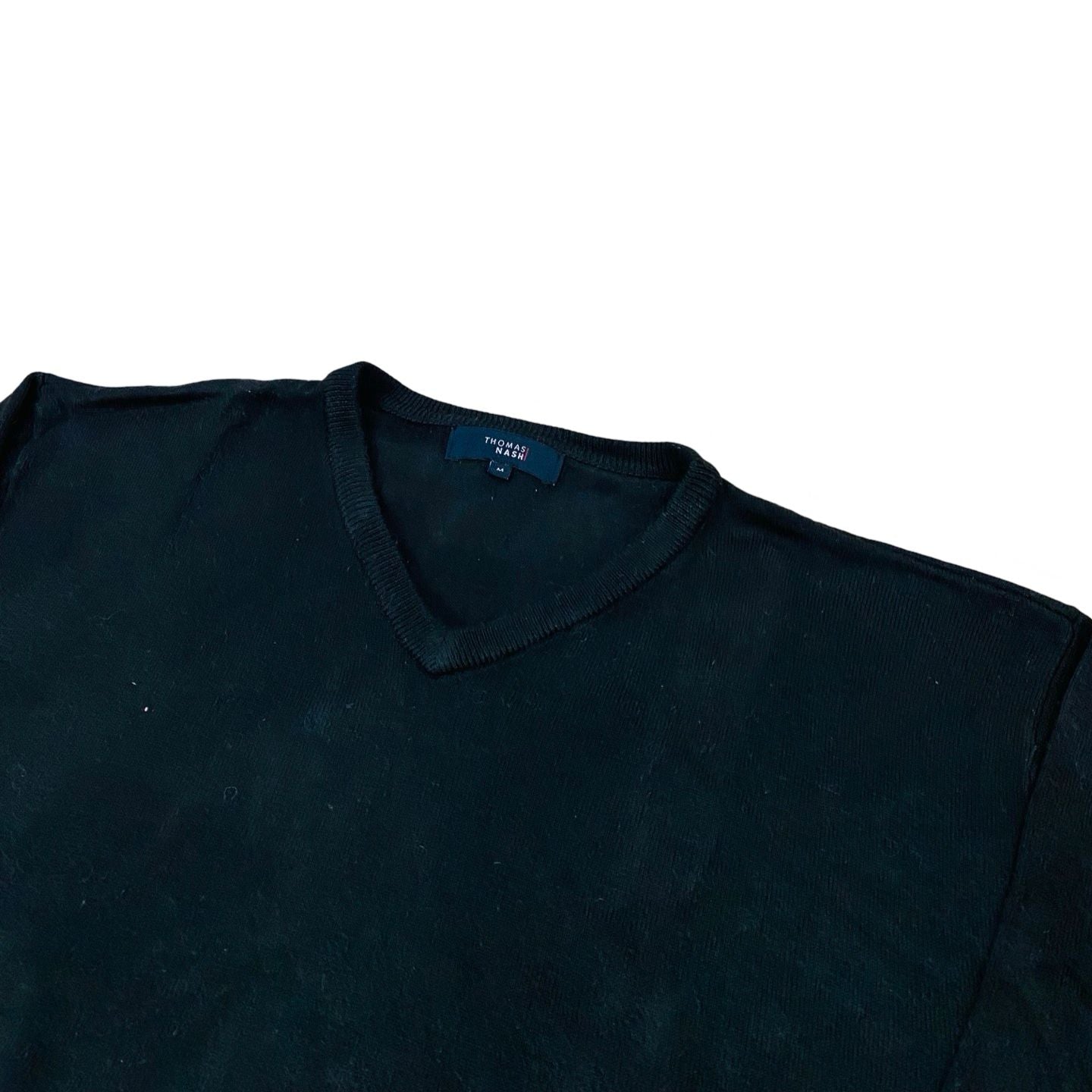 Thomas Nash Black V-Neck Knit Sweater | Large