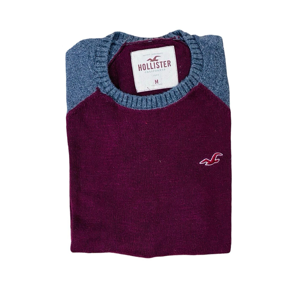 Hollister Burgundy and Gray Crewneck Sweater | Medium