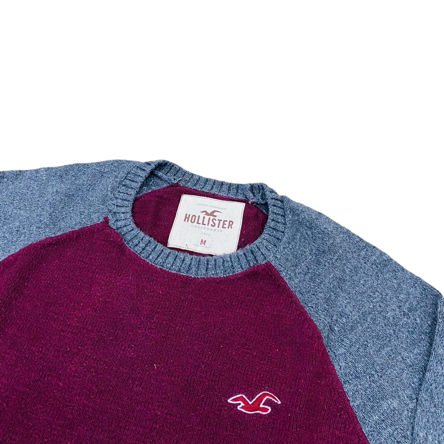 Hollister Burgundy and Gray Crewneck Sweater | Medium