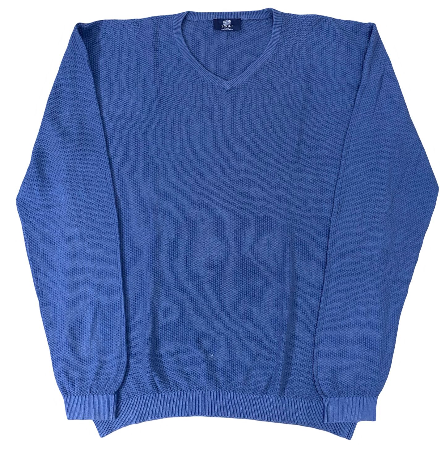 Boggi Blue Textured V-Neck Sweater | Luxurious Italian Knitwear | XL