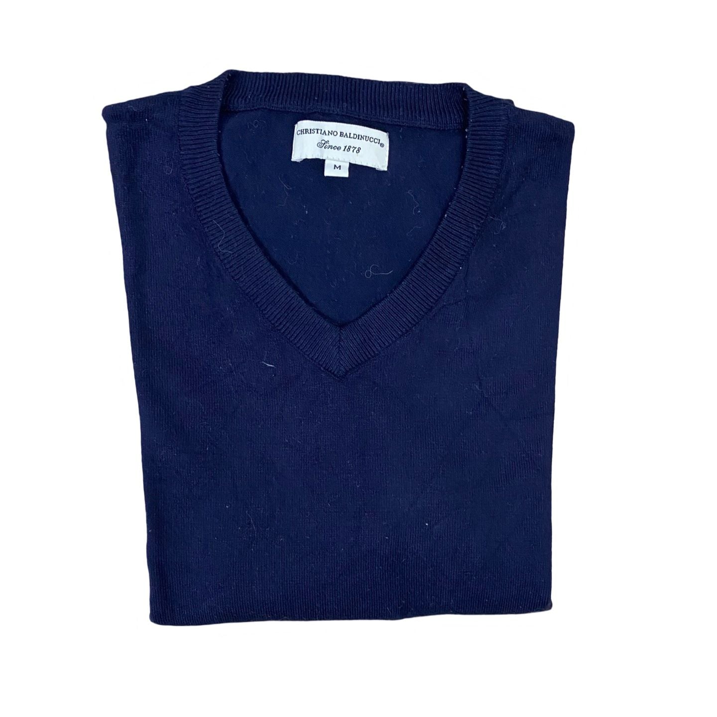 Christiano Baldinucci Navy Blue V-Neck Sweater | Classic Knit Style | Medium