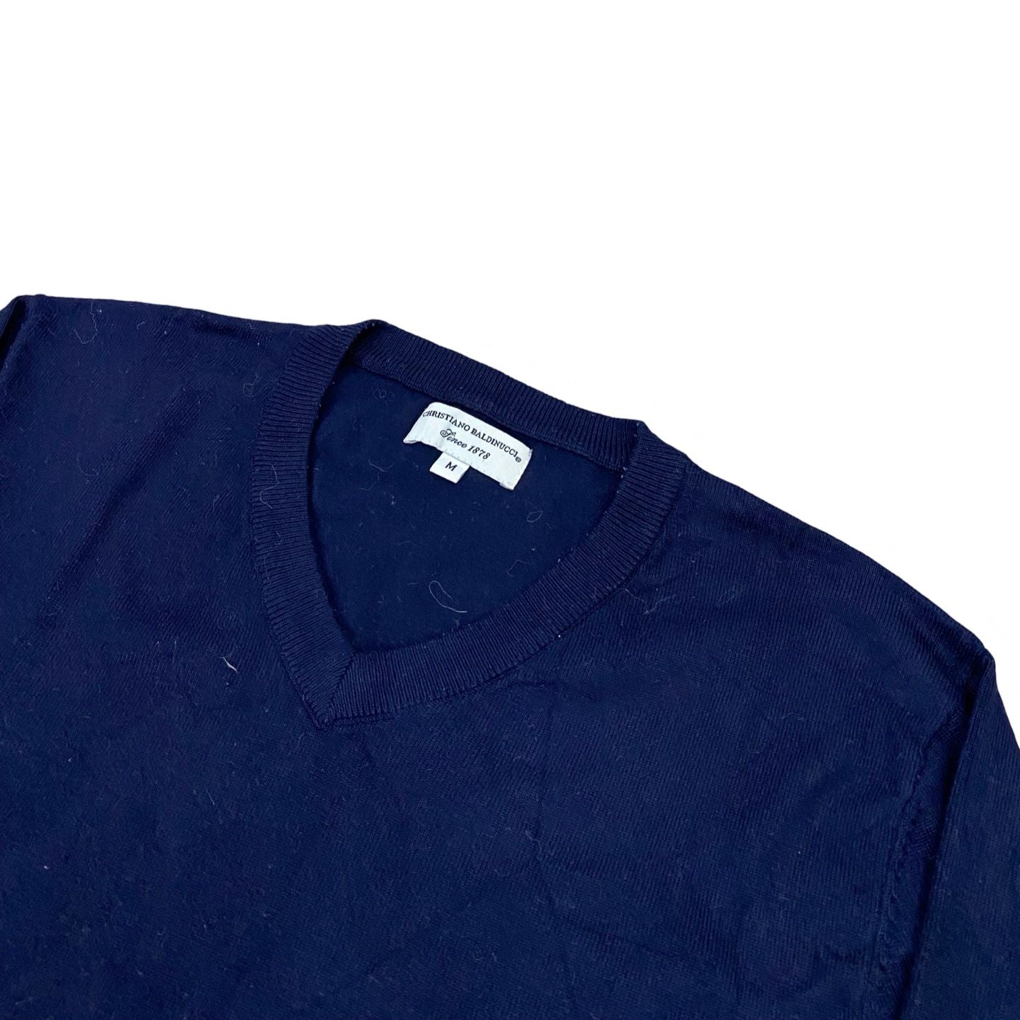 Christiano Baldinucci Navy Blue V-Neck Sweater | Classic Knit Style | Medium