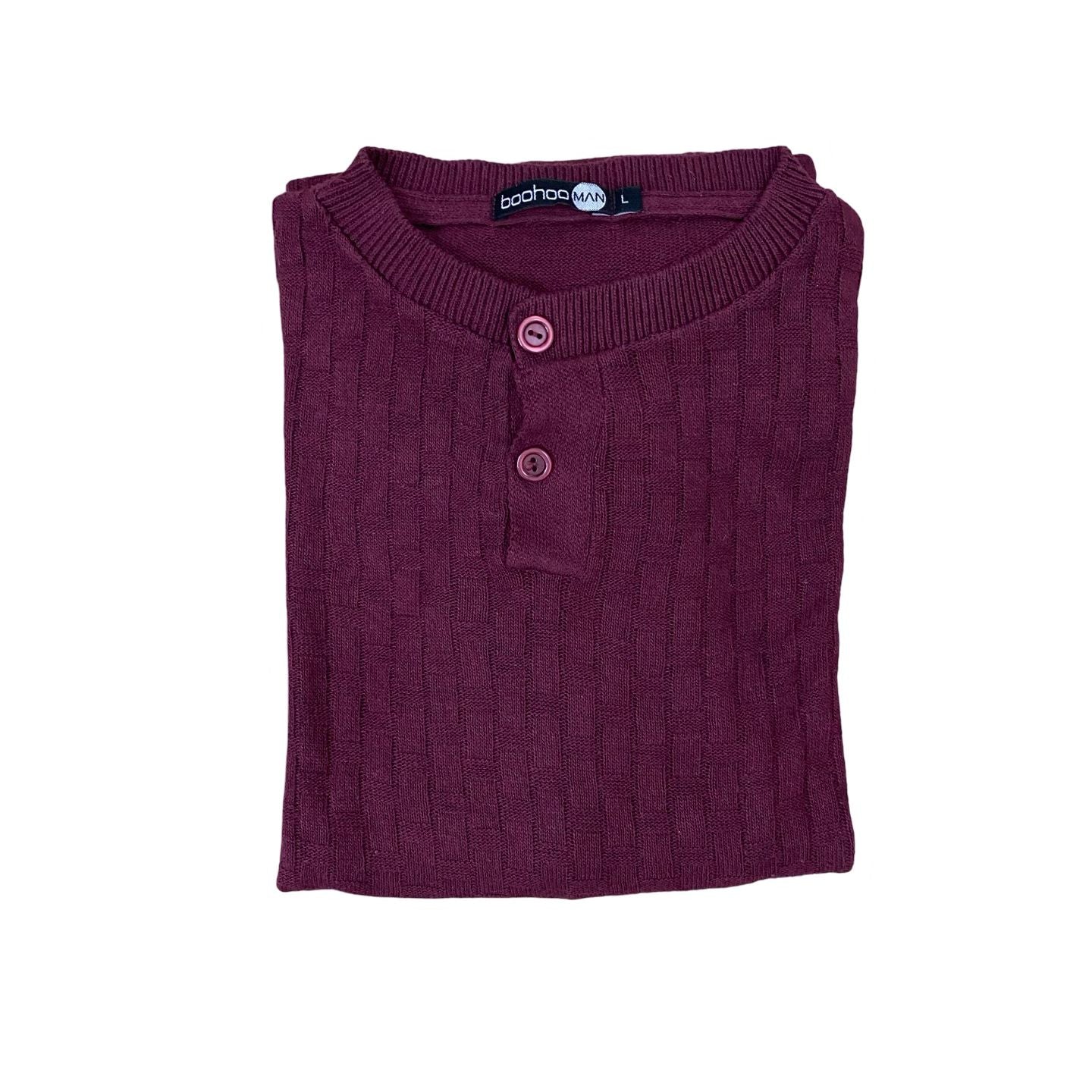 Boohoo Man Maroon Textured Henley Sweater | Medium