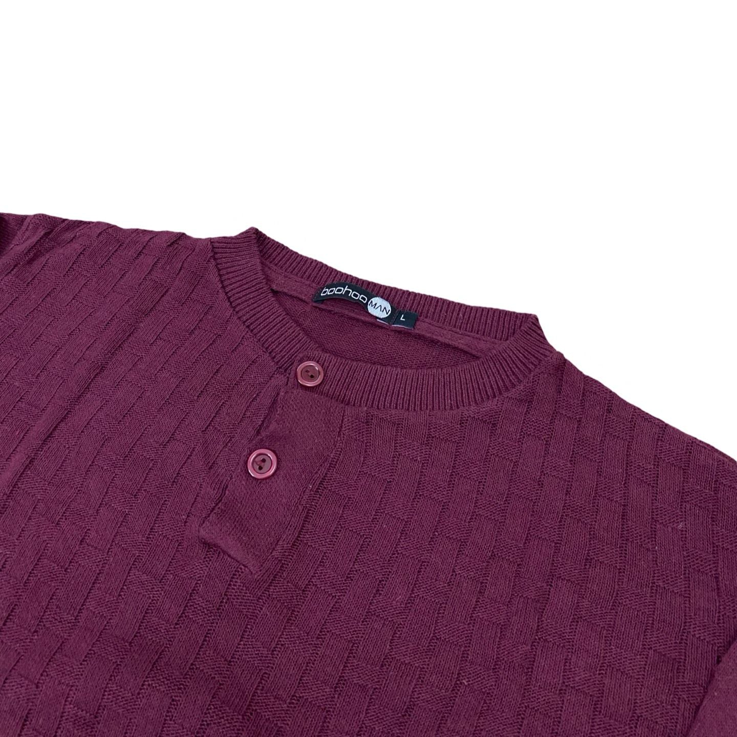 Boohoo Man Maroon Textured Henley Sweater | Medium