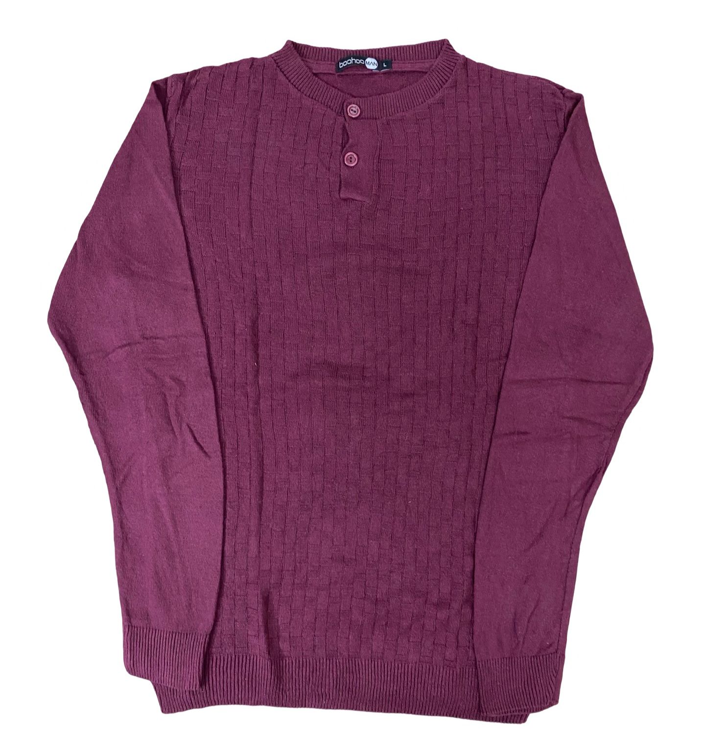 Boohoo Man Maroon Textured Henley Sweater | Medium
