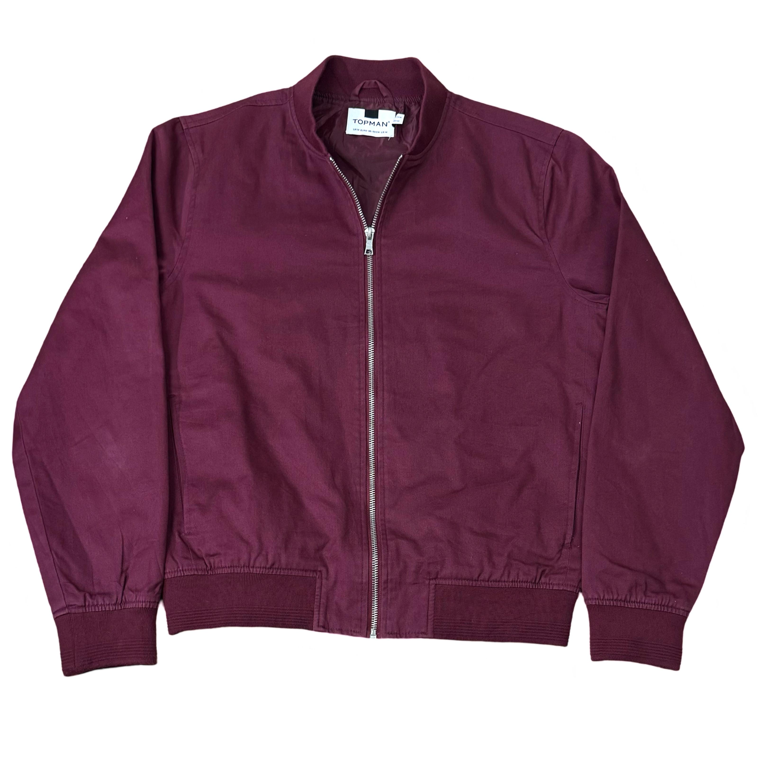 Topman Burgundy Cotton Canvas Bomber Jacket | Medium