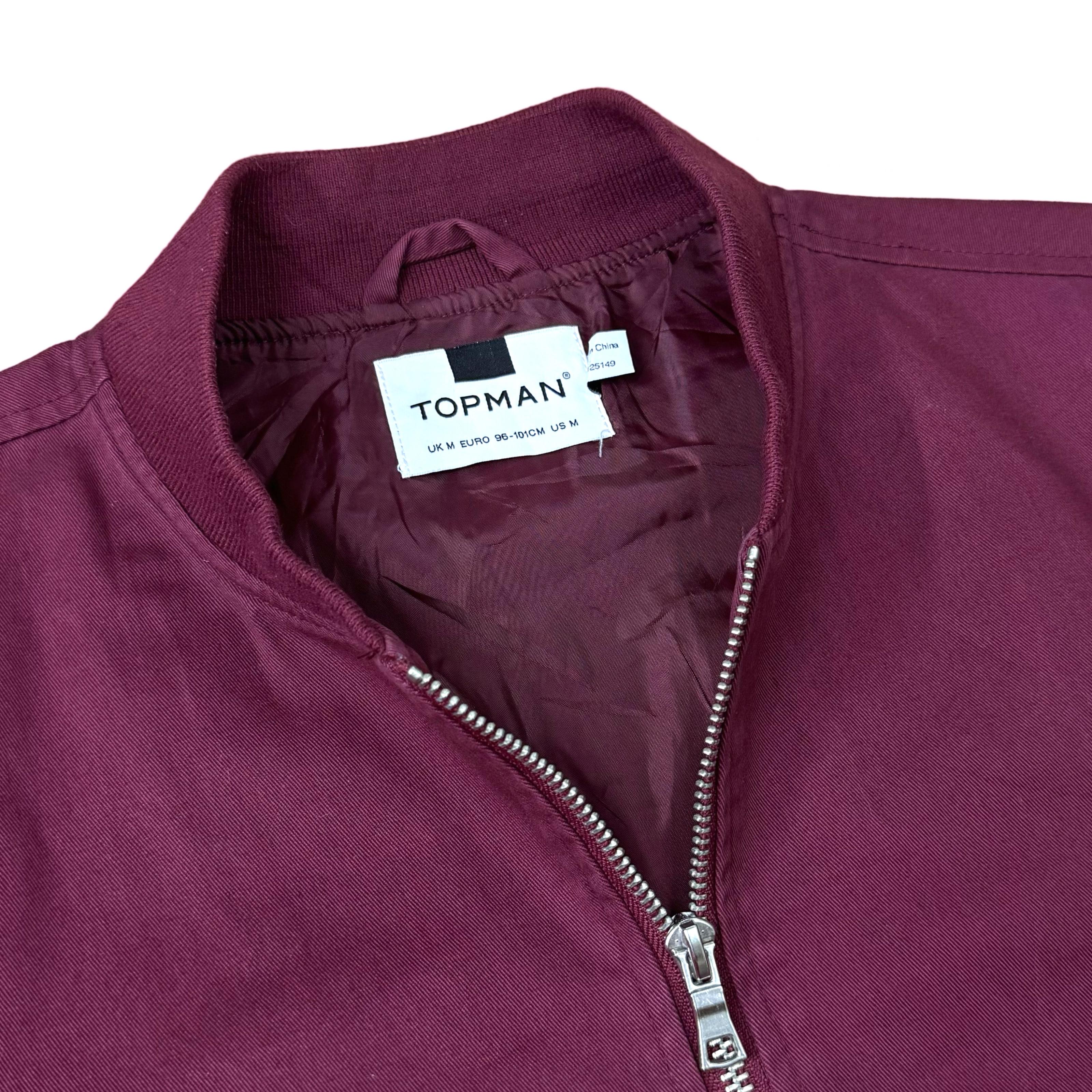 Topman Burgundy Cotton Canvas Bomber Jacket | Medium