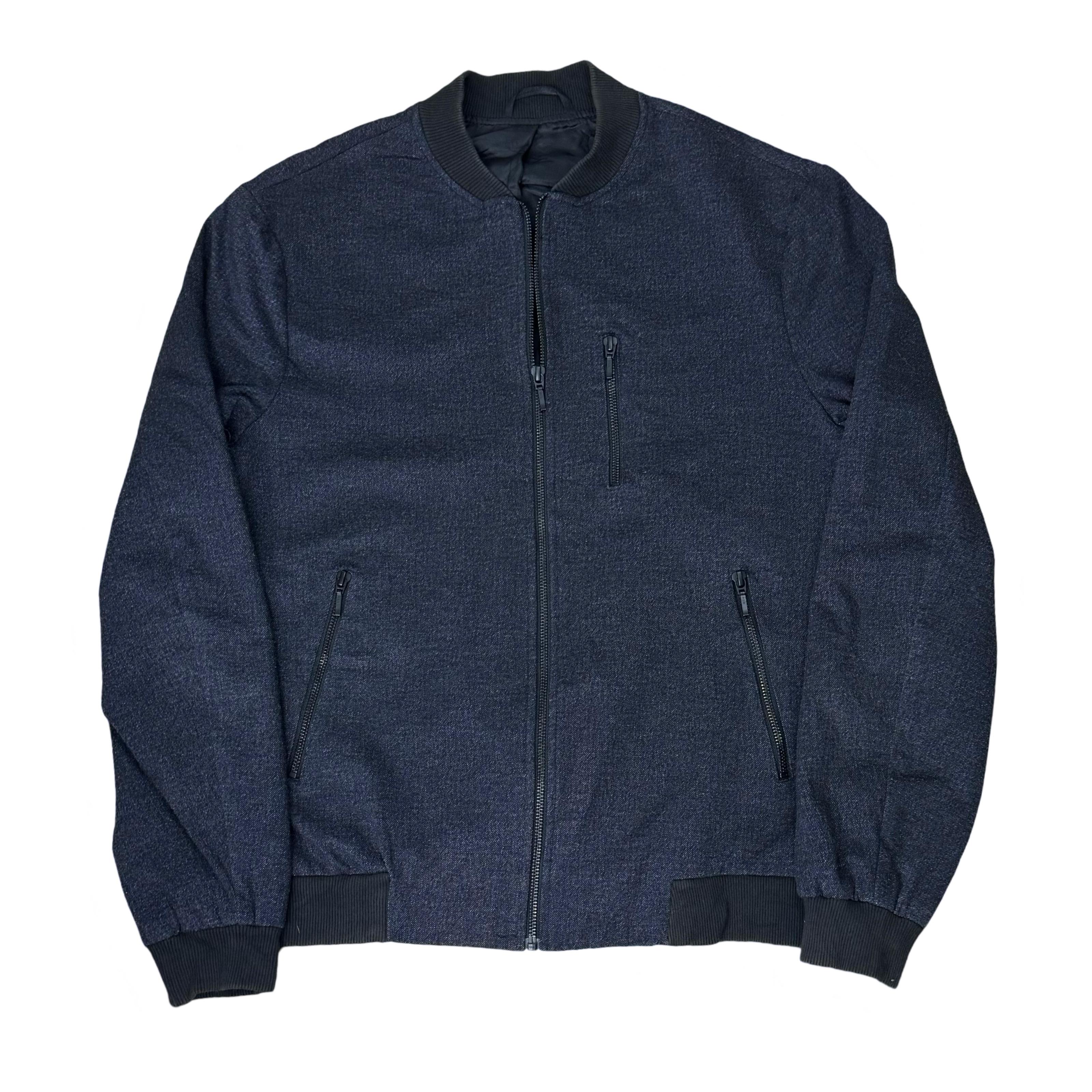 Topman Blue-Grey Textured Bomber Jacket | Medium