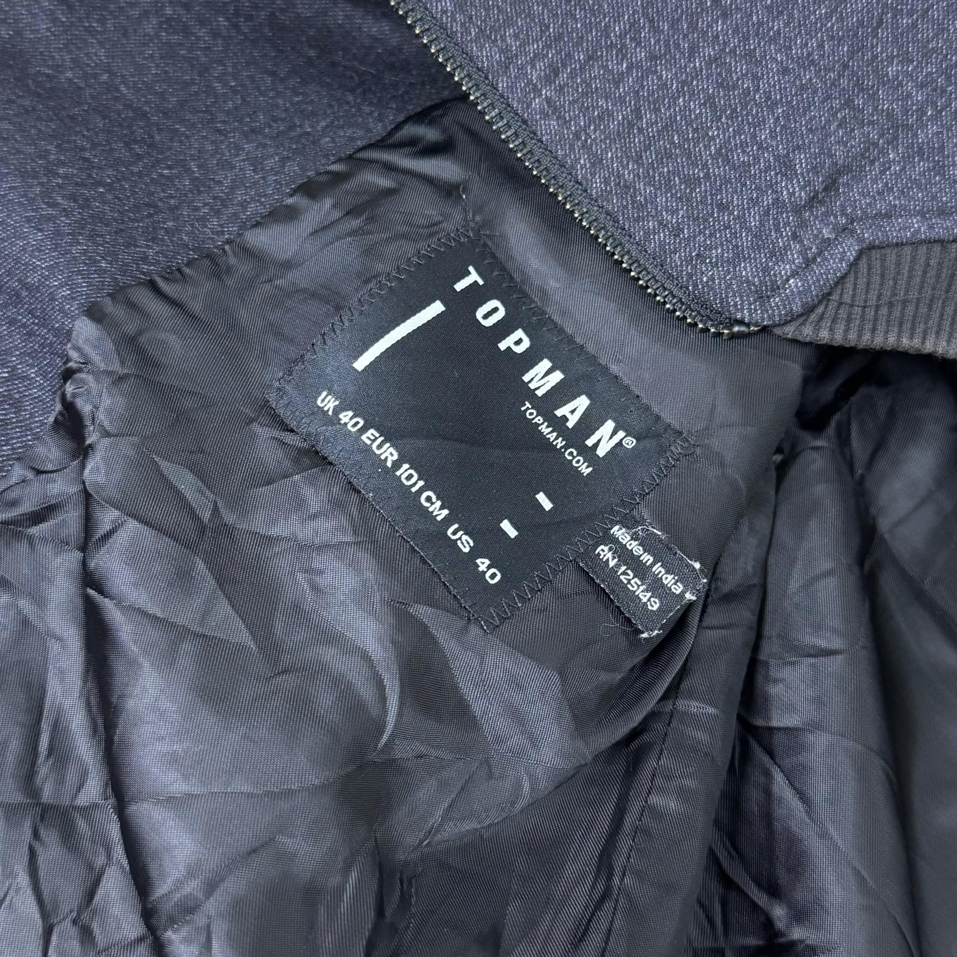 Topman Blue-Grey Textured Bomber Jacket | Medium