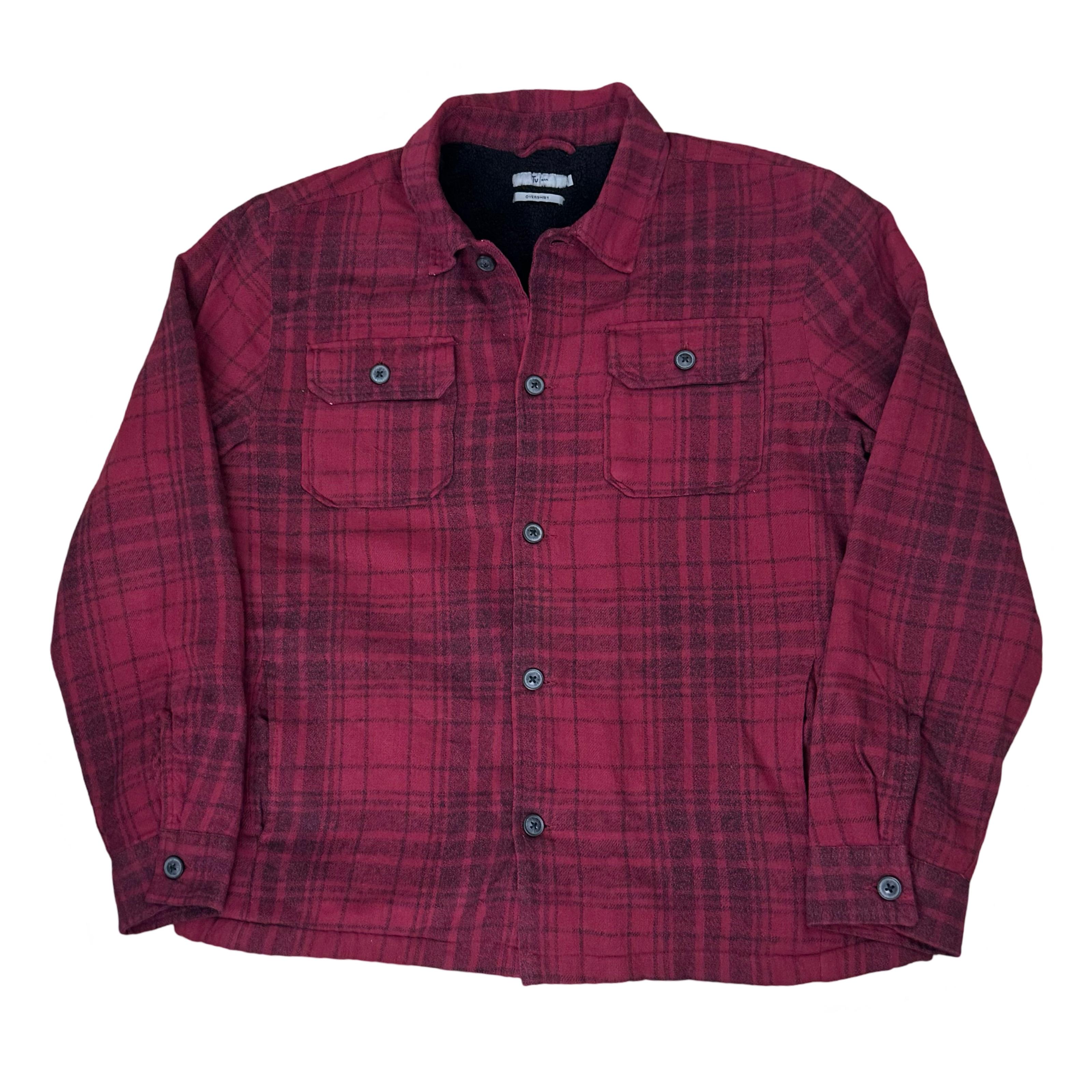 TU Man Red/Black Winter Overshirt with Faux Shearling Lining | Large