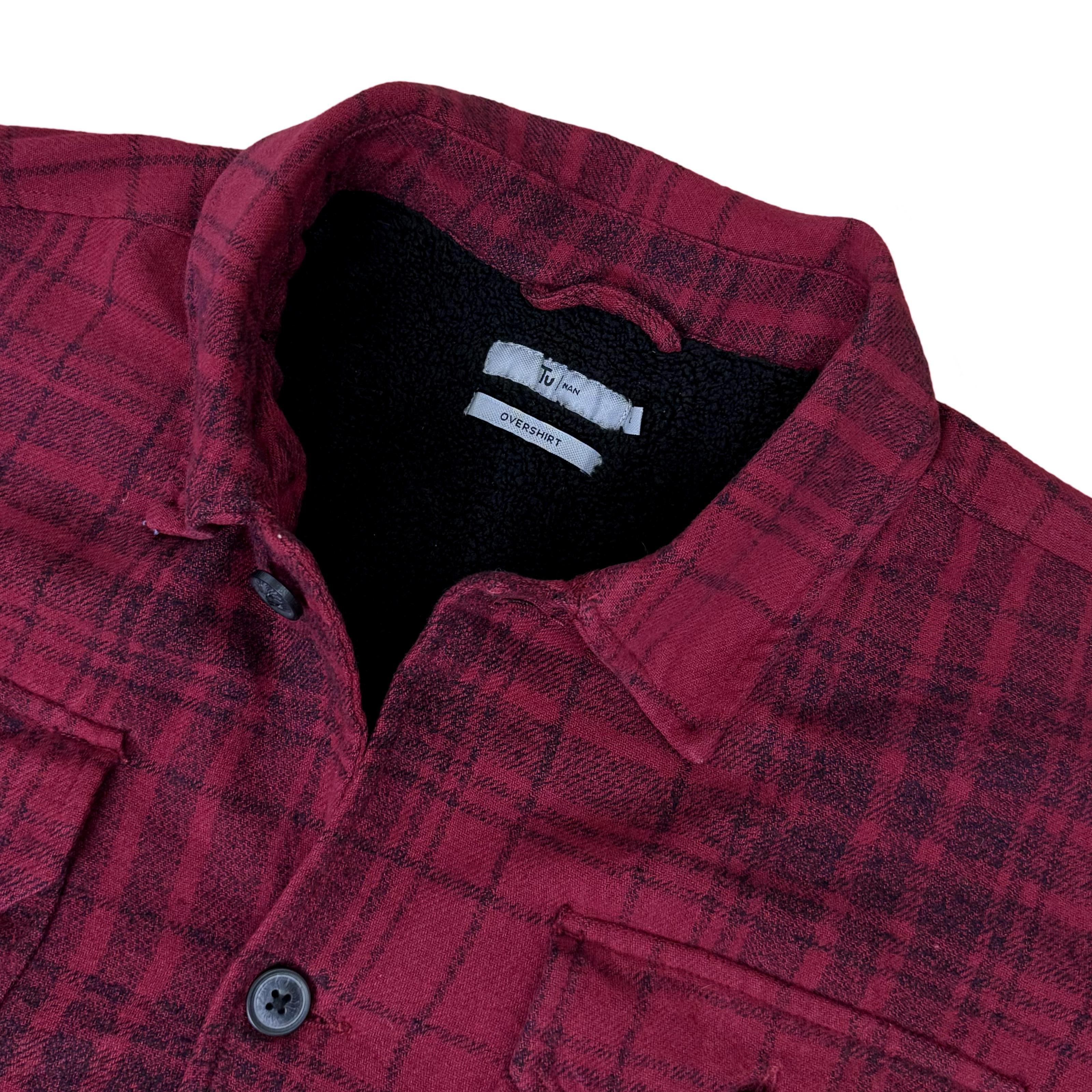 TU Man Red/Black Winter Overshirt with Faux Shearling Lining | Large