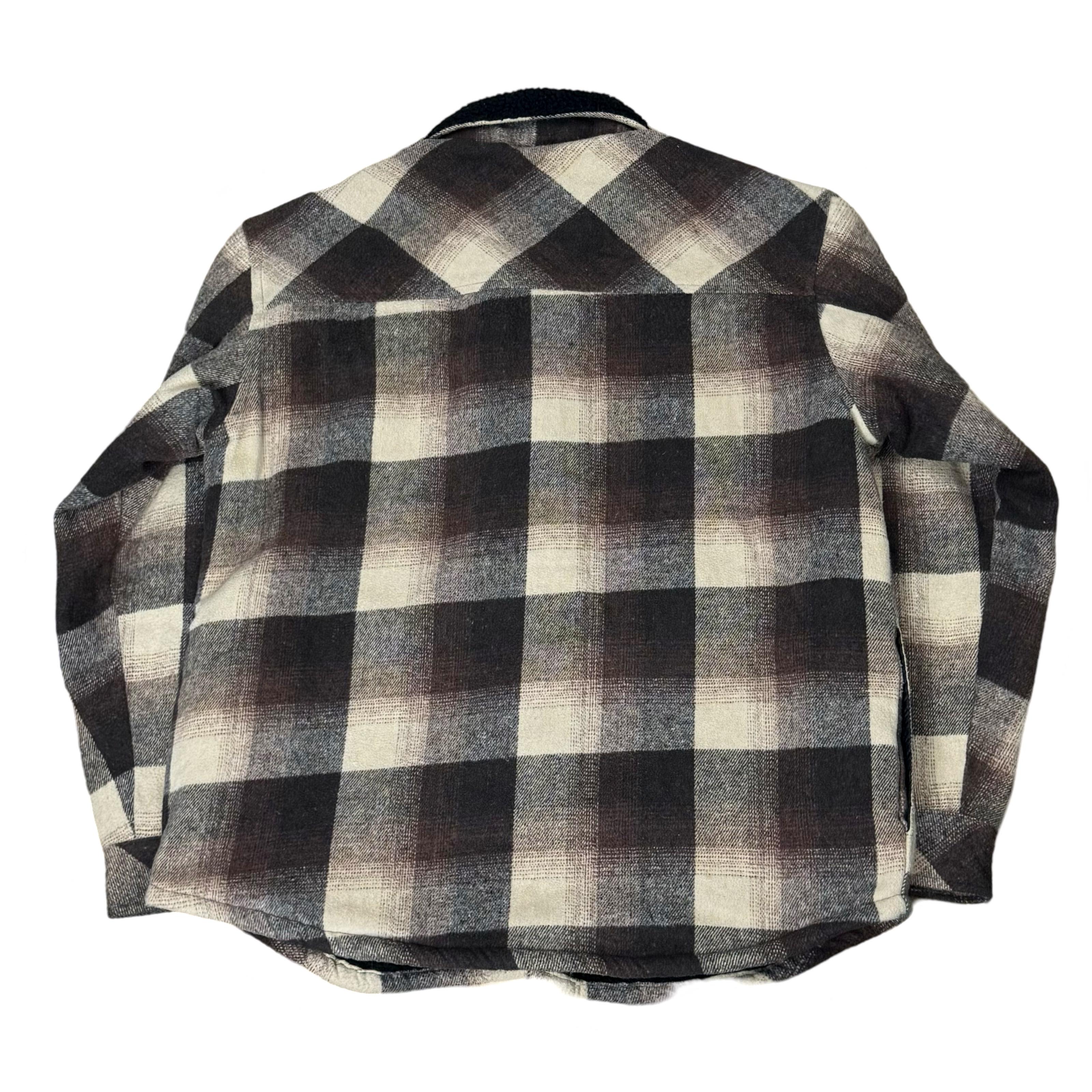 Nerve Brown/Beige Check Wool Blend Overshirt with Faux Shearling Lining | Large