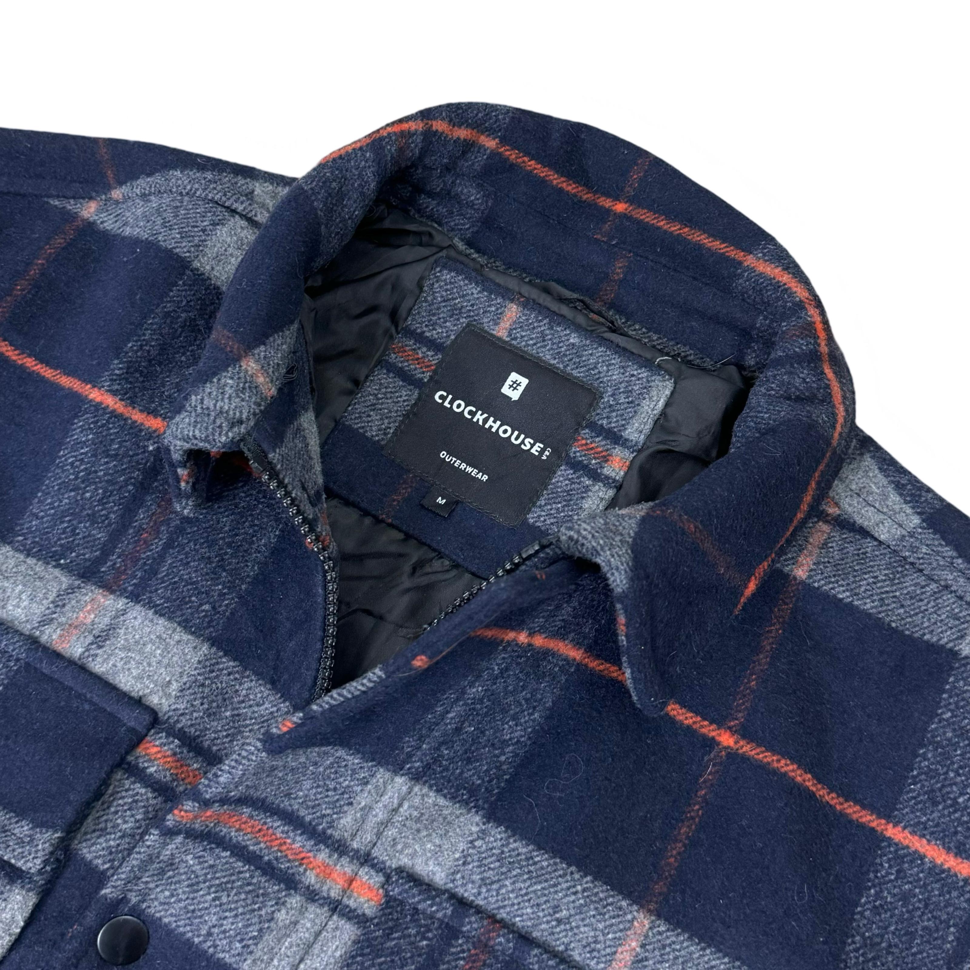 Clockhouse Blue/Grey/Orange Check Wool Blend Overshirt | Medium/Large