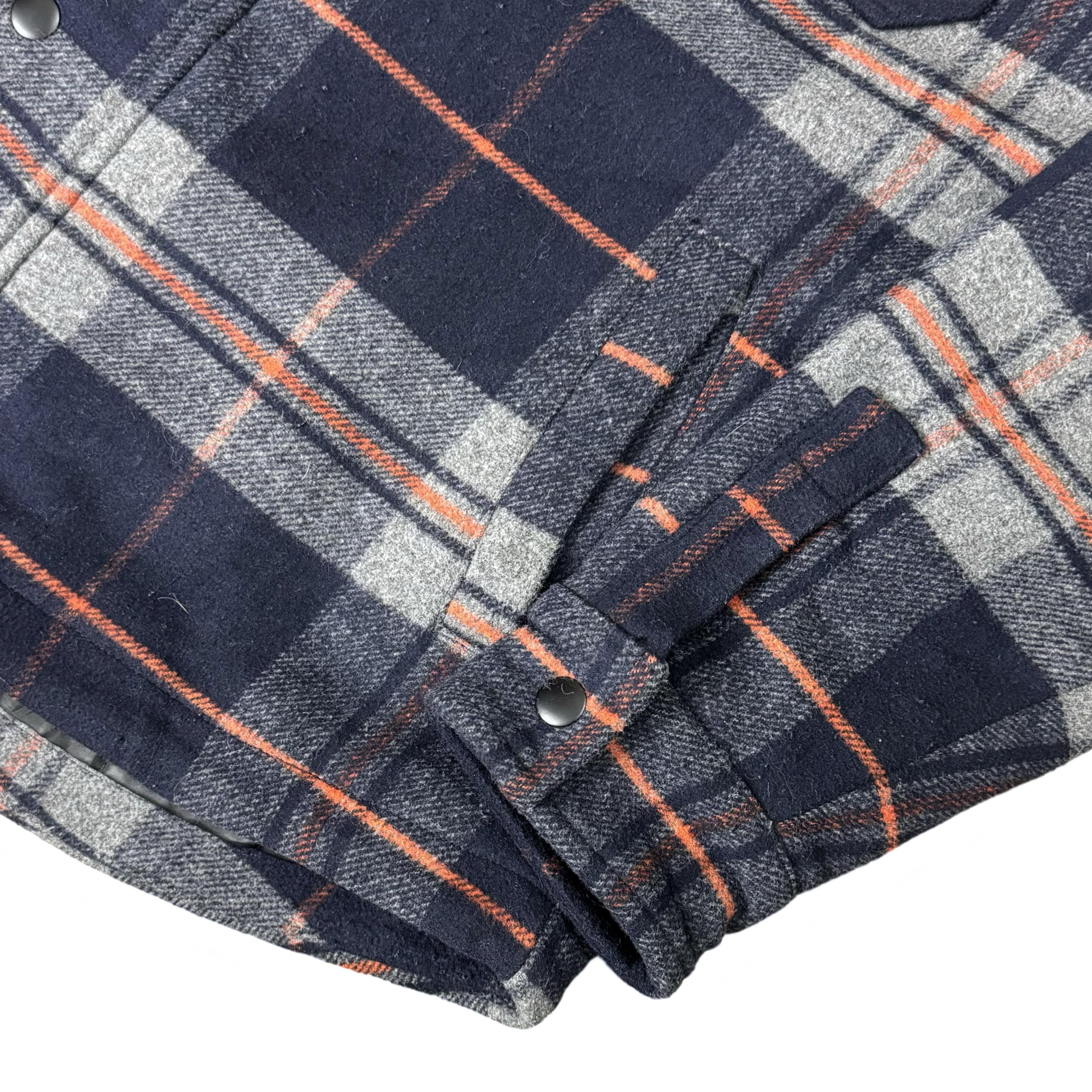Clockhouse Blue/Grey/Orange Check Wool Blend Overshirt | Medium/Large