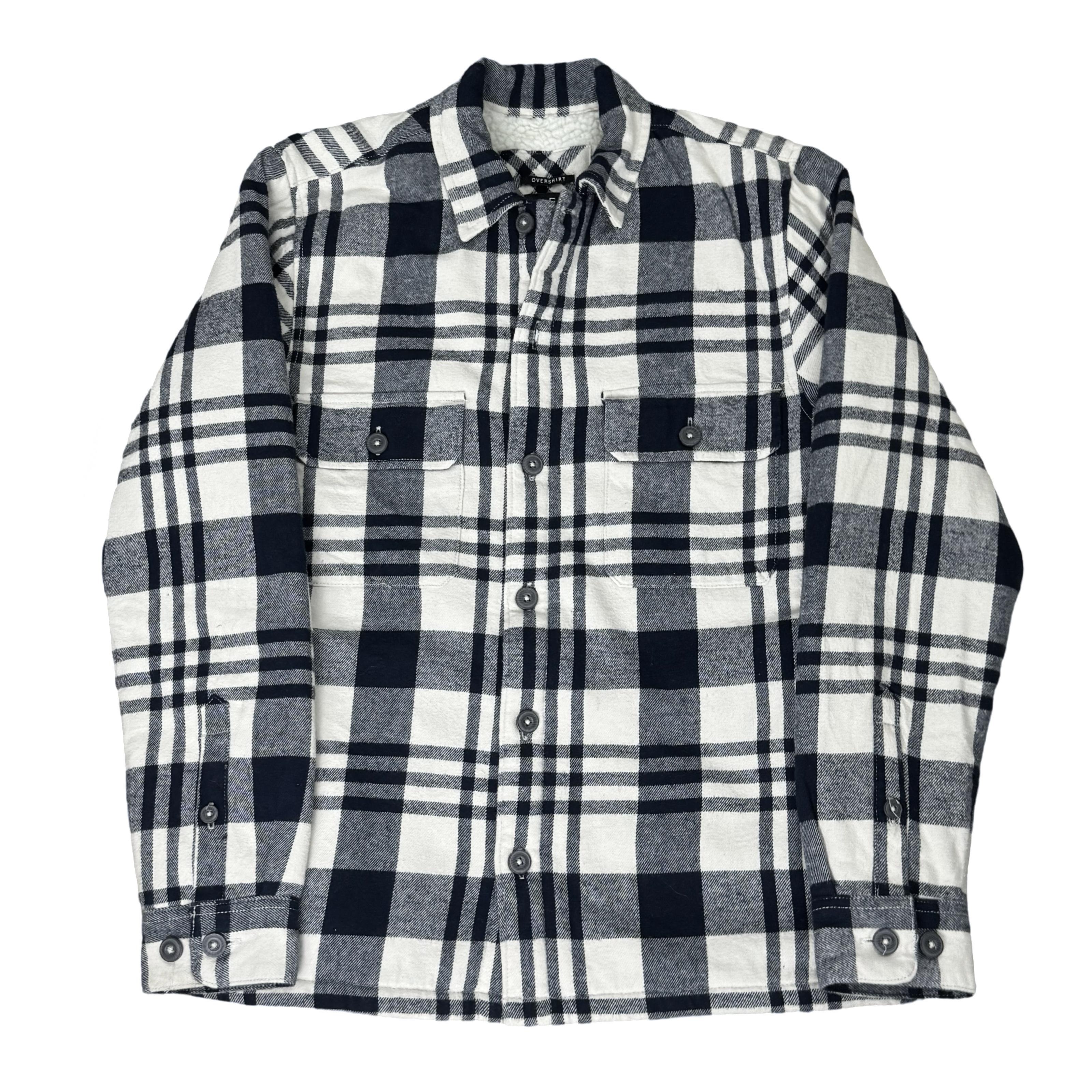 F&F Off-White/Blue Check Winter Overshirt with Faux Shearling Lining | Small