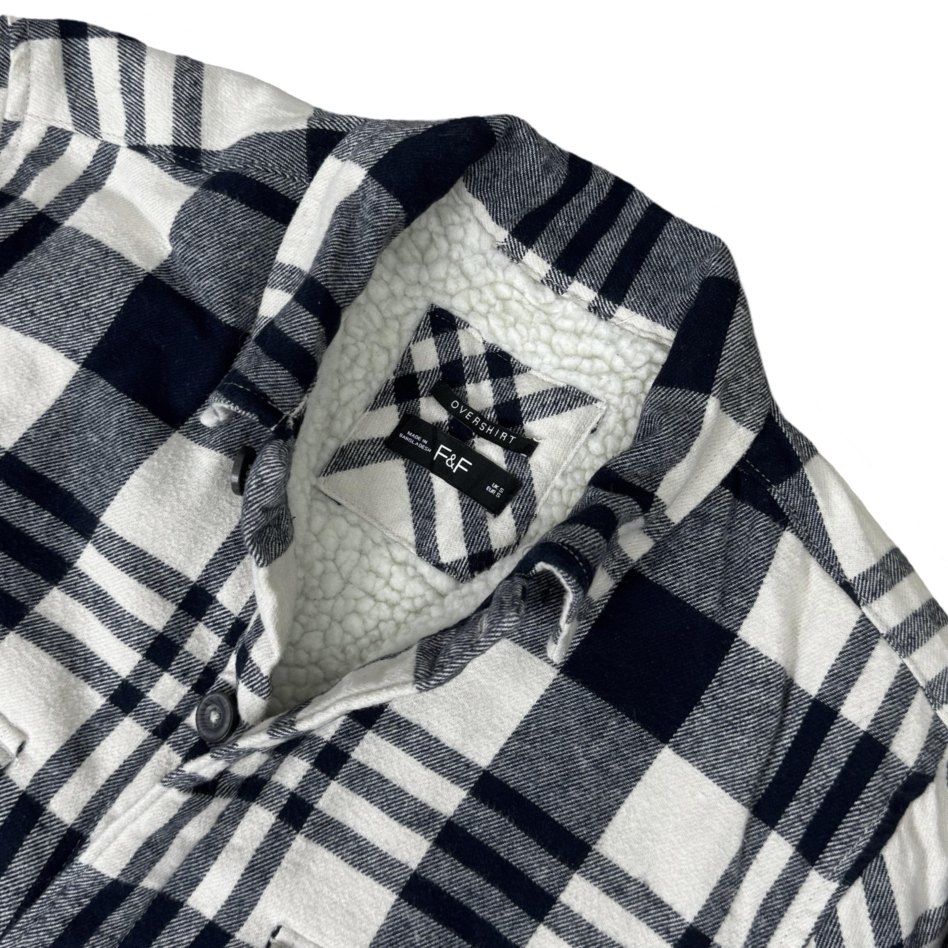 F&F Off-White/Blue Check Winter Overshirt with Faux Shearling Lining | Small