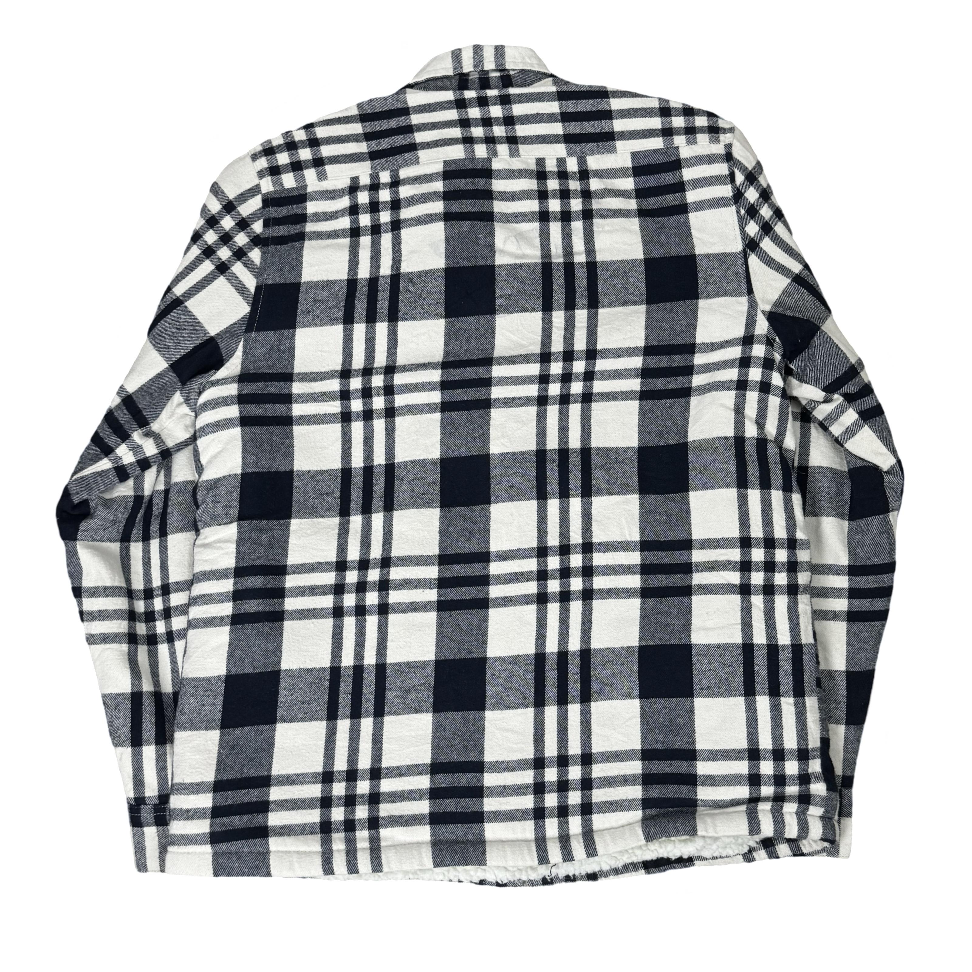 F&F Off-White/Blue Check Winter Overshirt with Faux Shearling Lining | Small