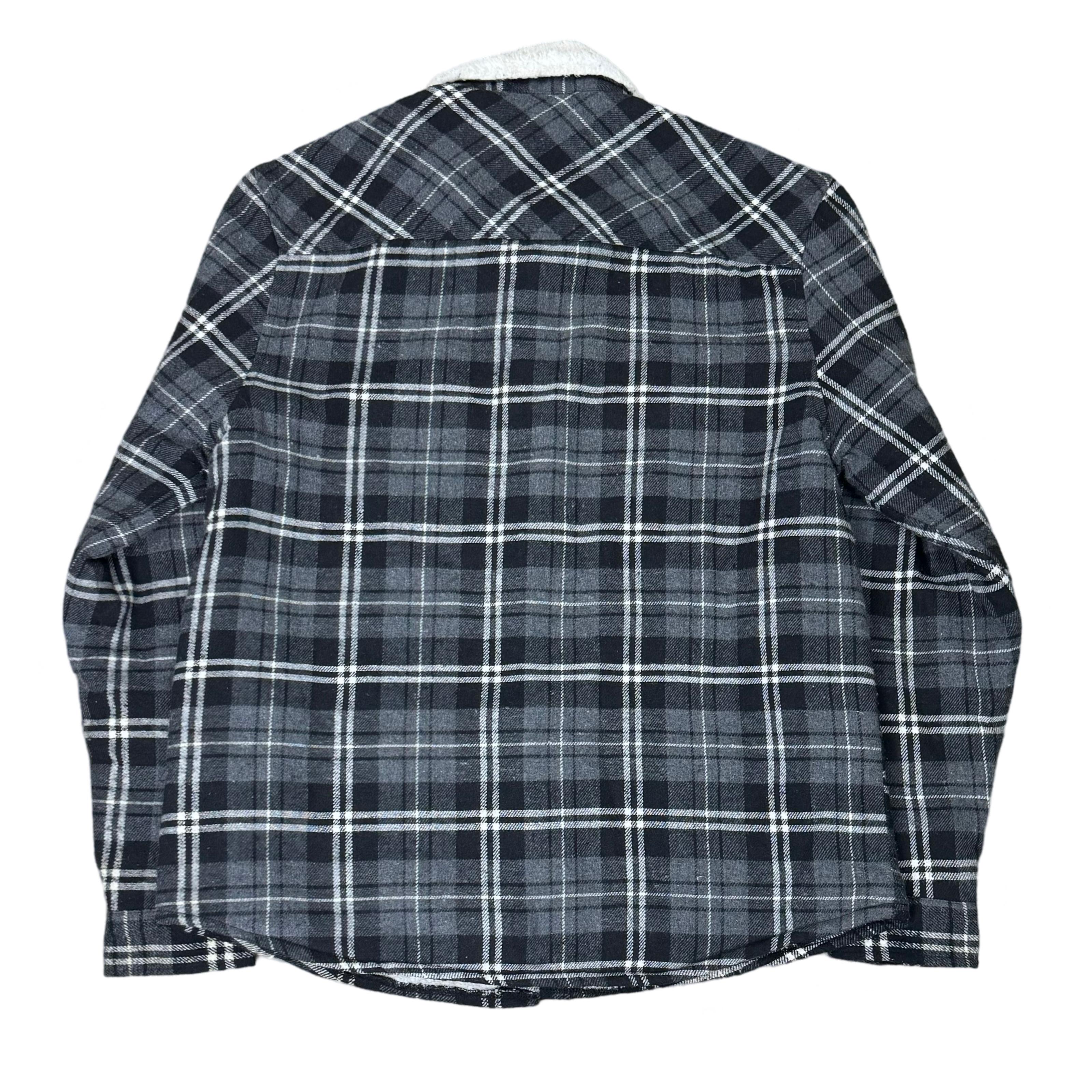 Boohoo MAN Black/Grey Check Faux Shearling Overshirt | Small