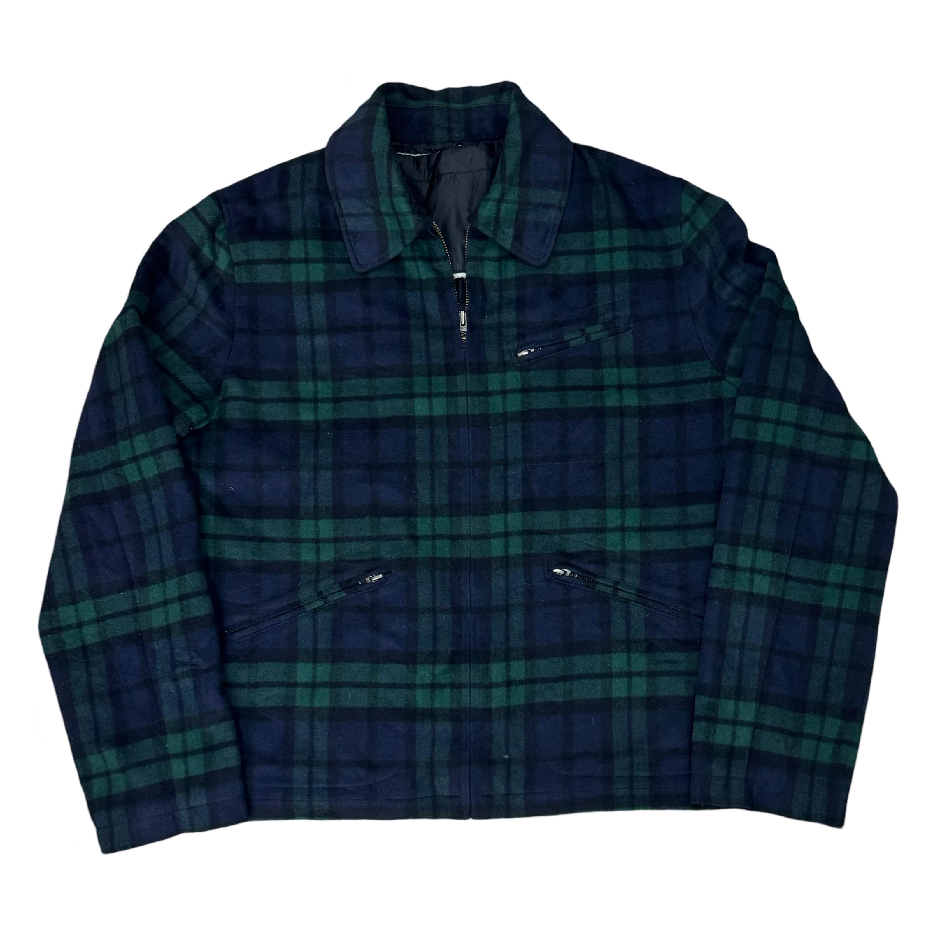 French Connection Blue/Green Check Wool Blend Winter Jacket | Large