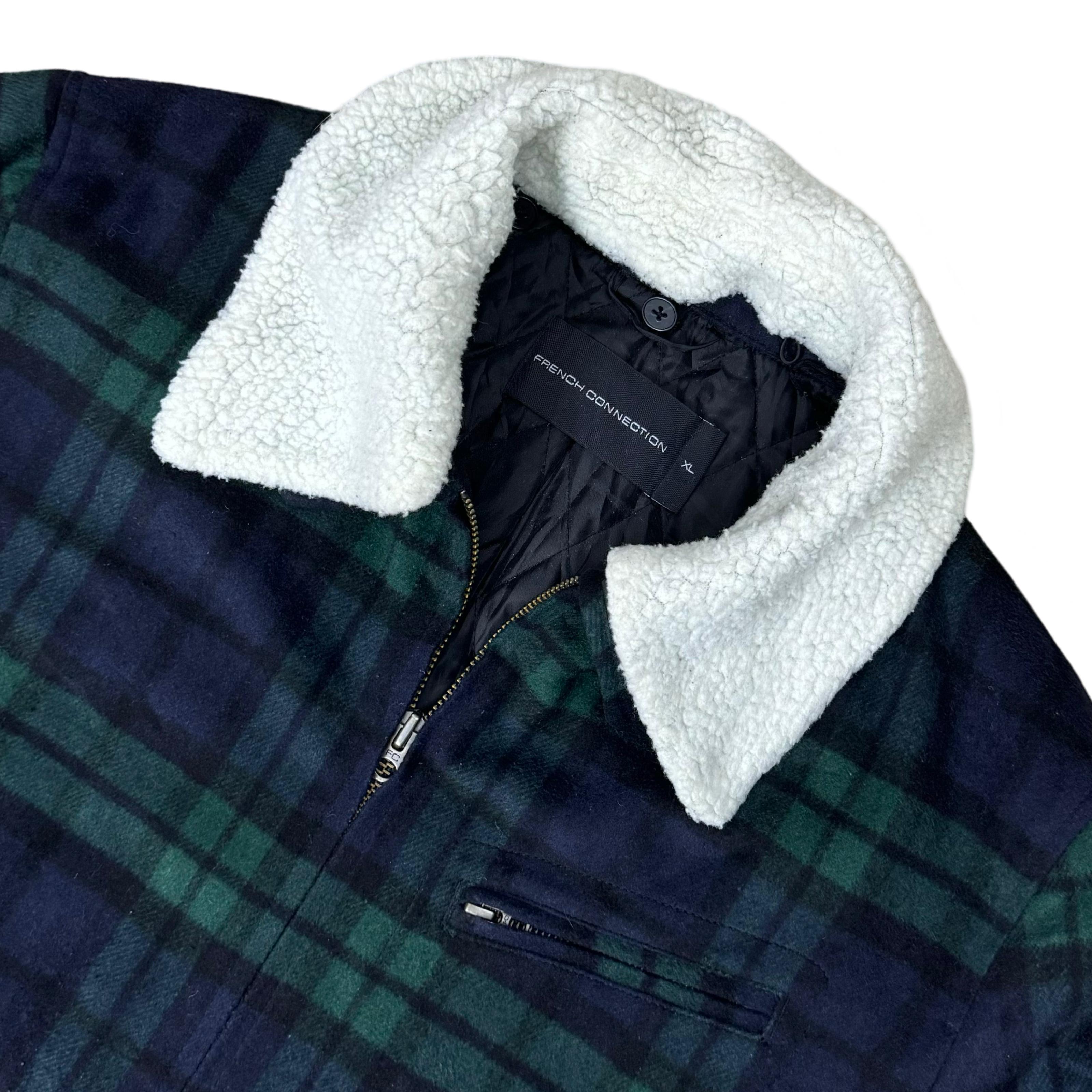 French Connection Blue/Green Check Wool Blend Winter Jacket | Large