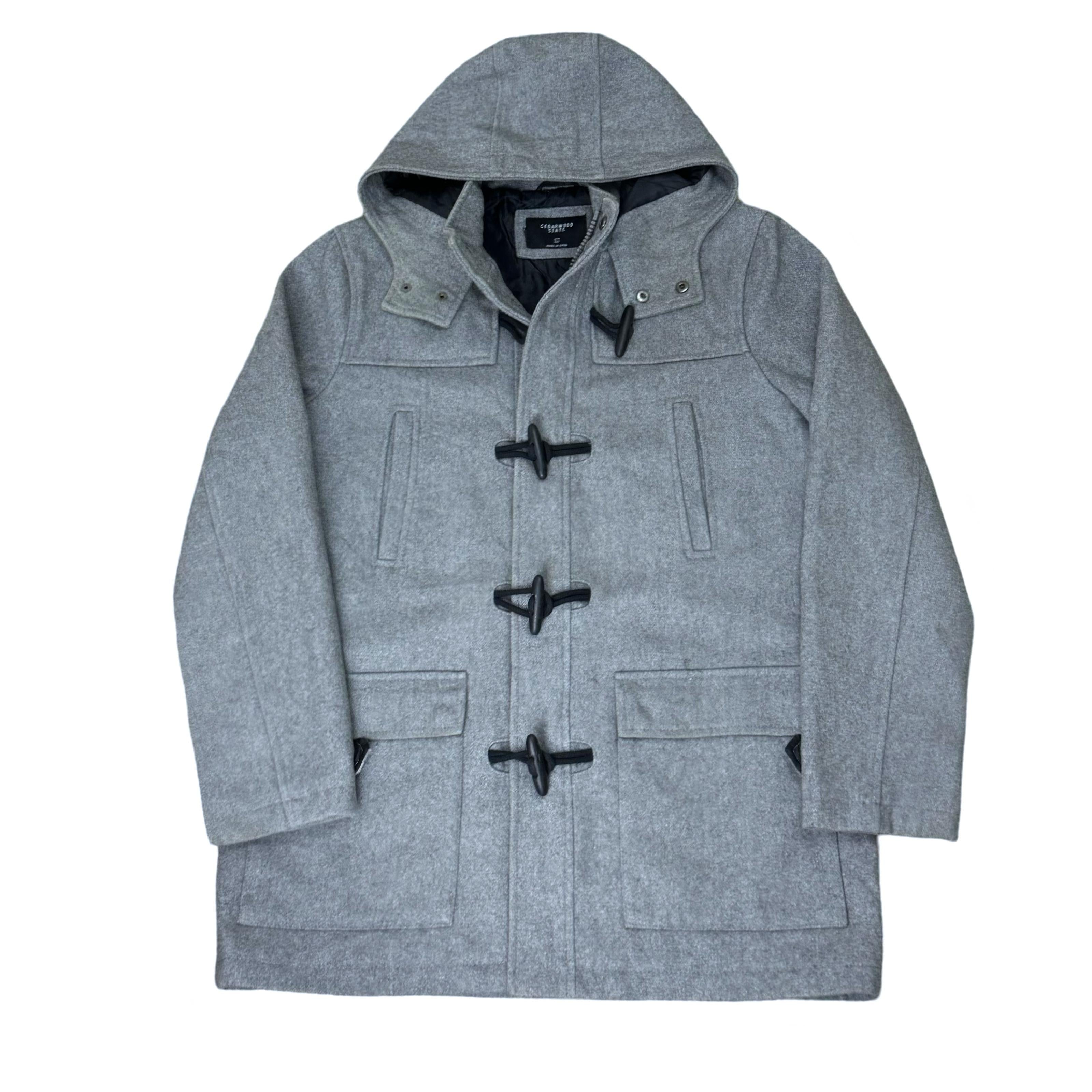 Cedarwood State Ash Grey Wool Blend Hooded Trench Coat | Large