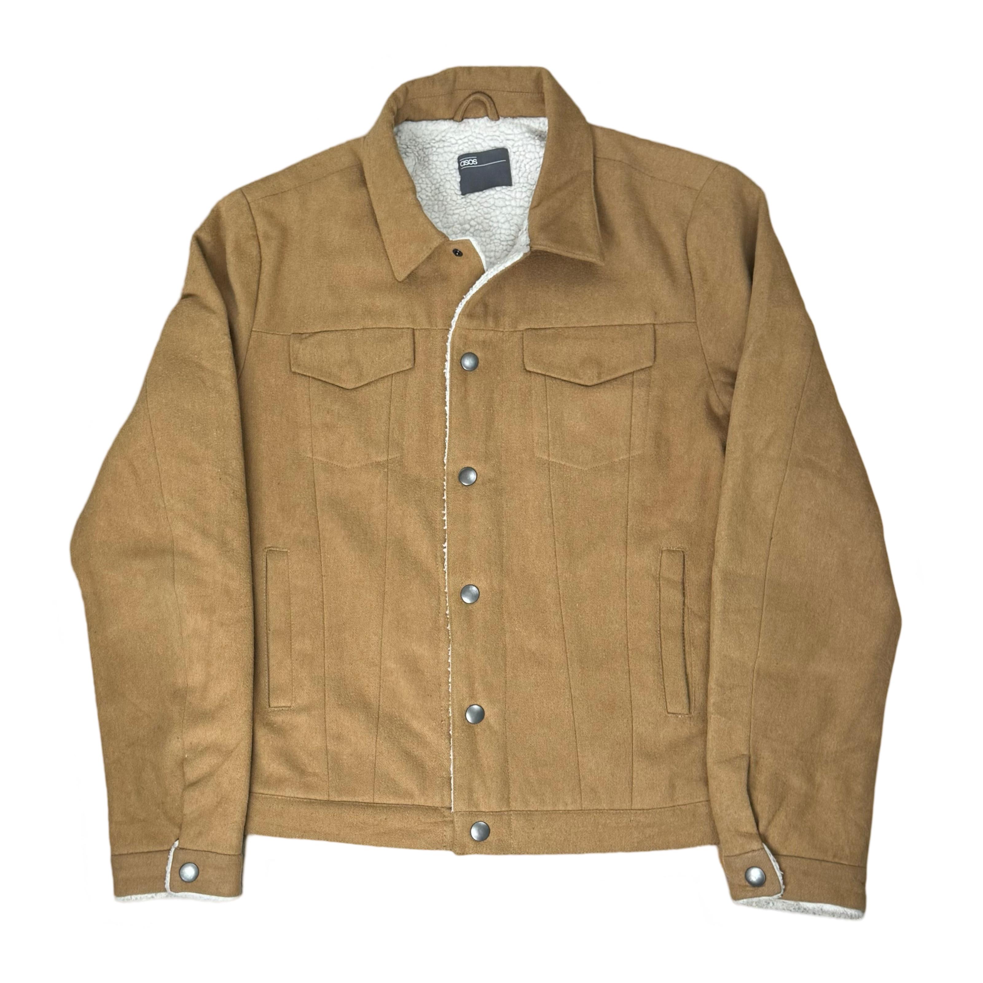 Asos Tan Wool Blend Trucker Jacket with Faux Shearling Lining | Large