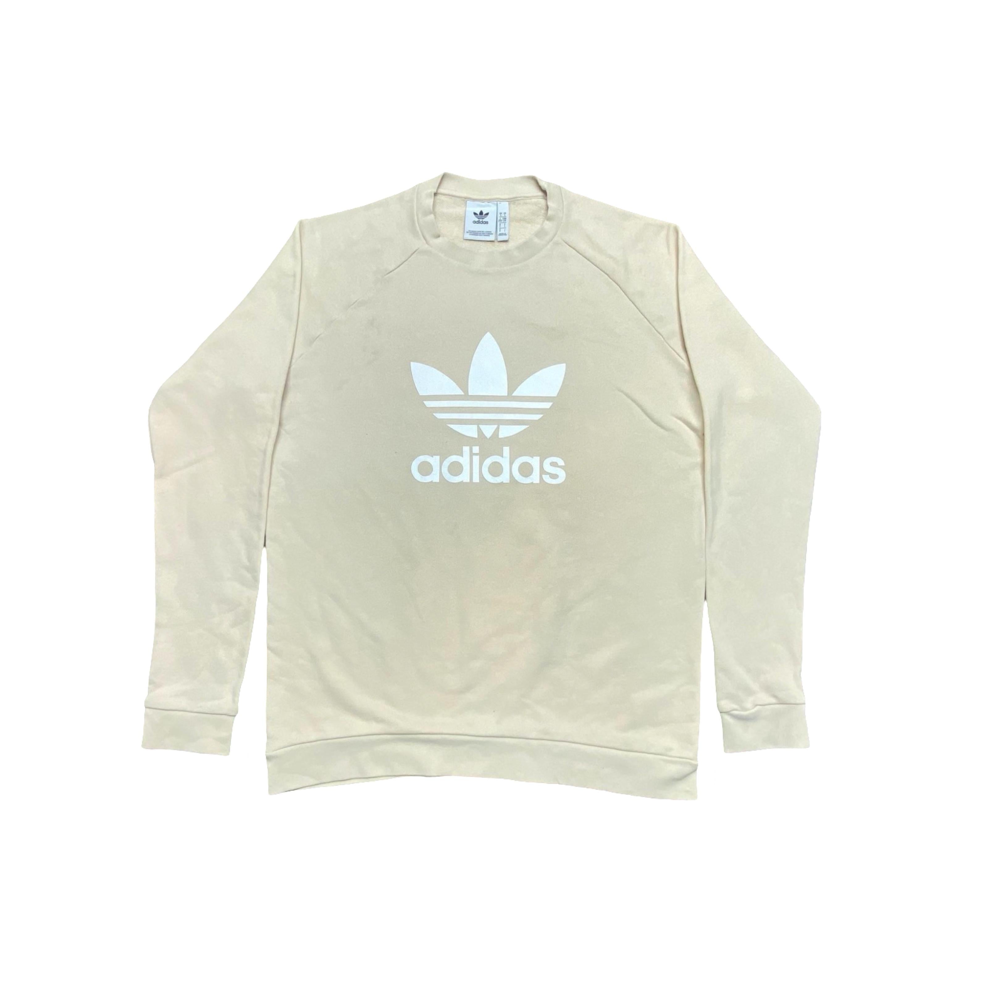 Adidas Beige Crewneck Sweatshirt with Trefoil Logo | Large