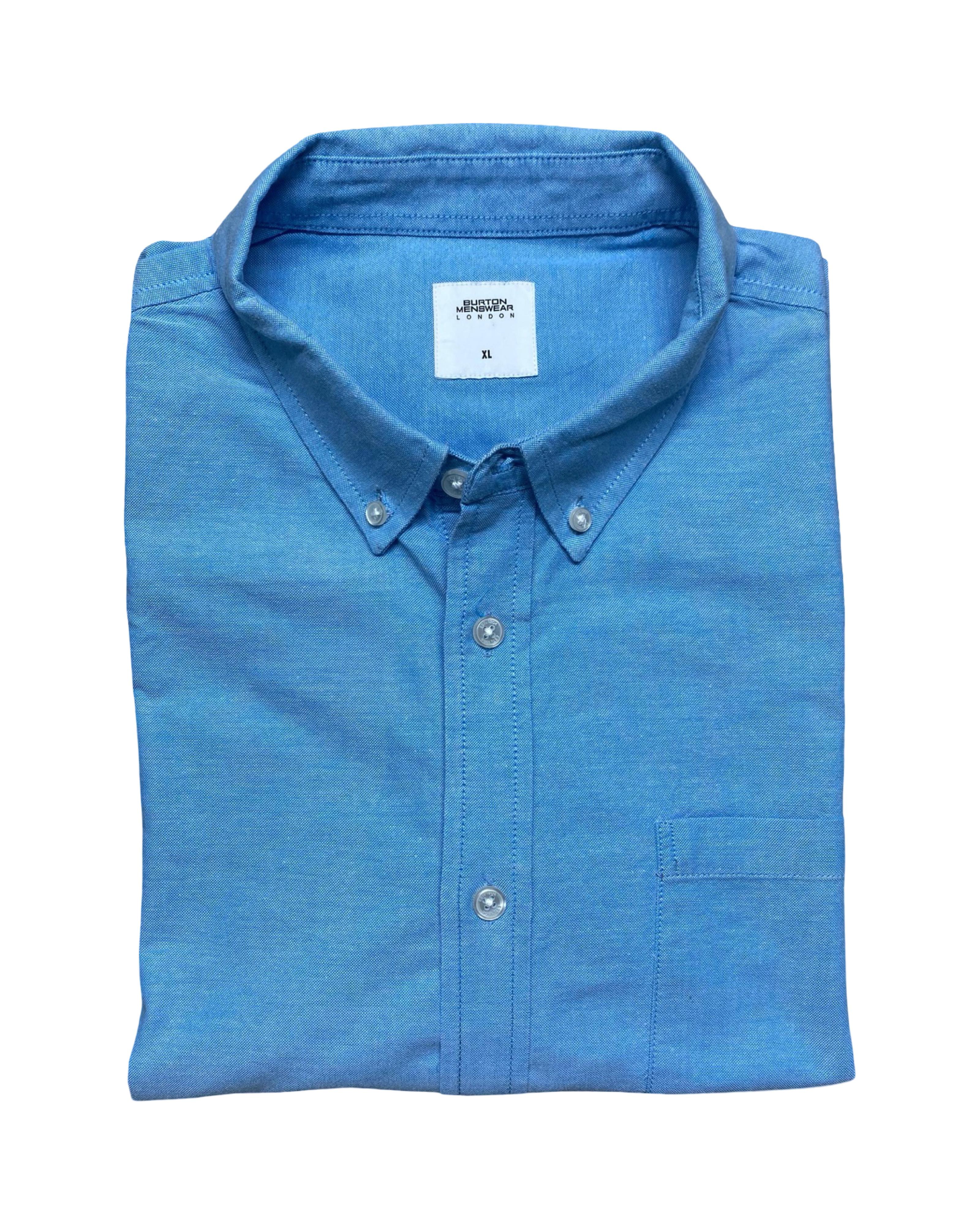 Burton London Blue Oxford Short Sleeve Shirt | XL | Chest 25”
