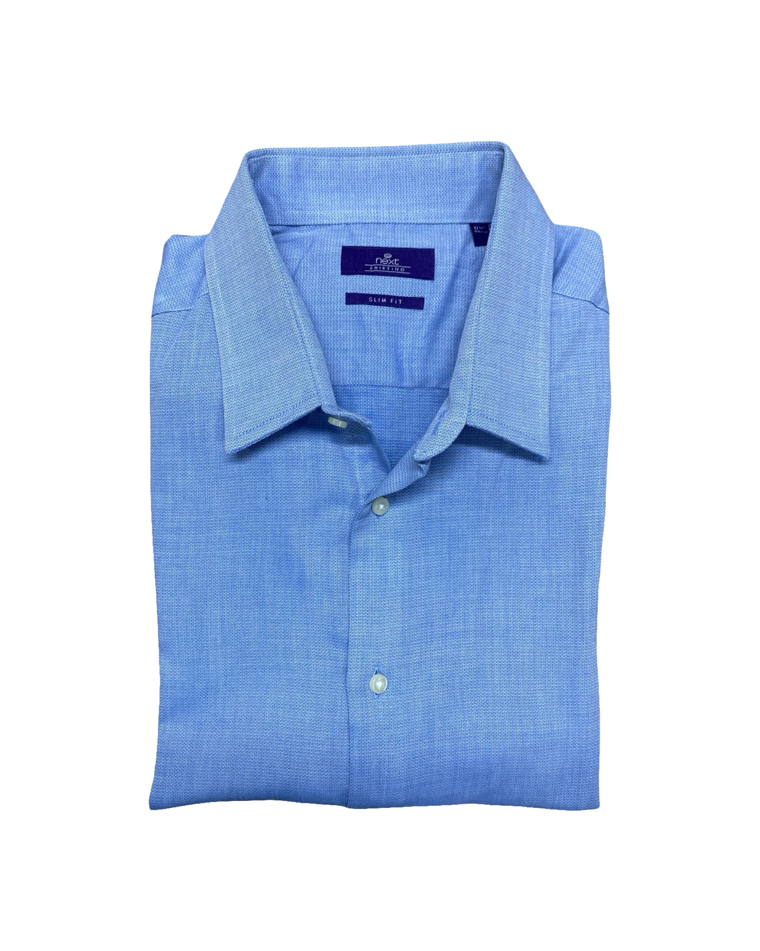 Next Blue Textured Shirt | Large | Chest 25”