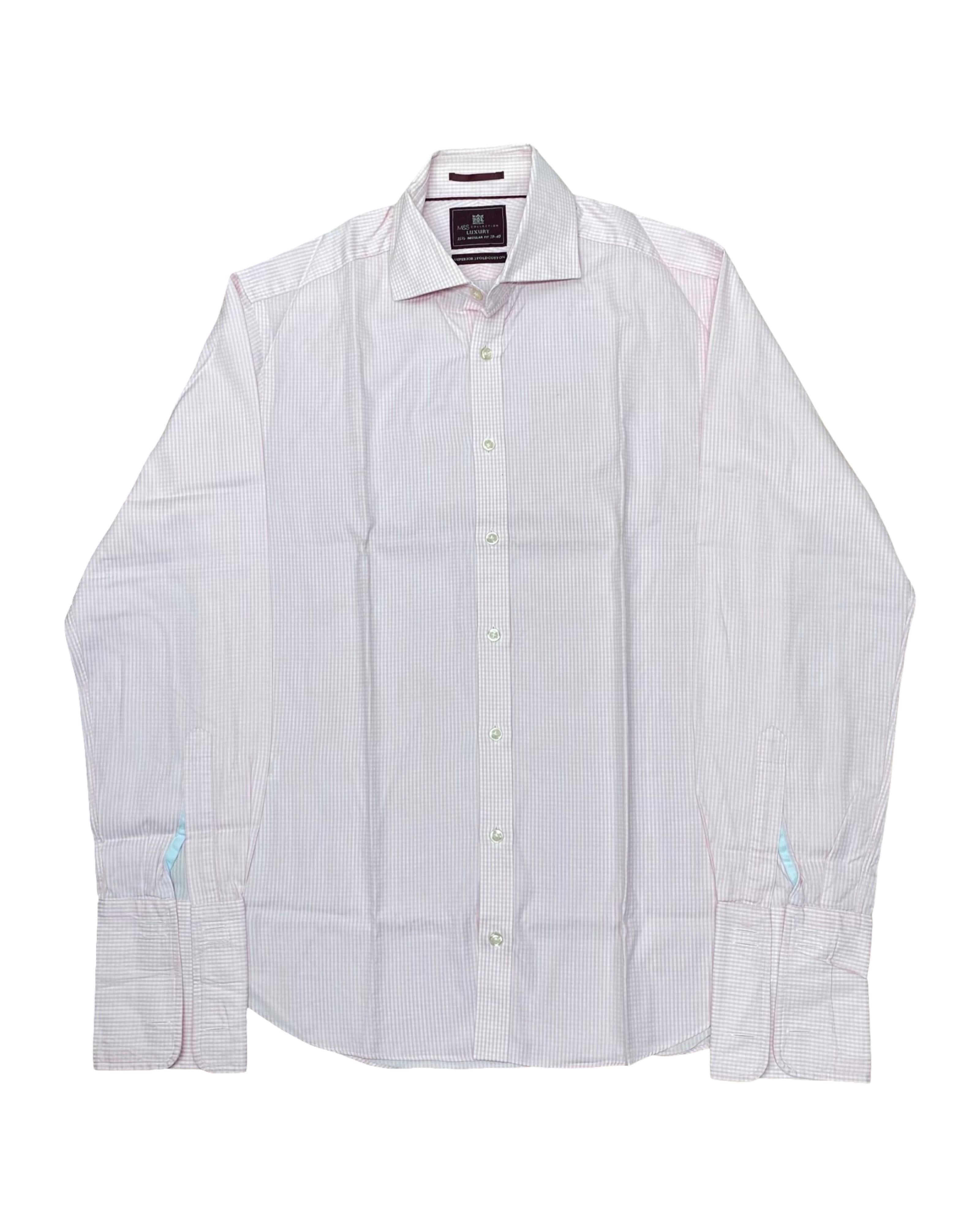 M&S Pink Microcheck Shirt | Medium | Chest 22.5”