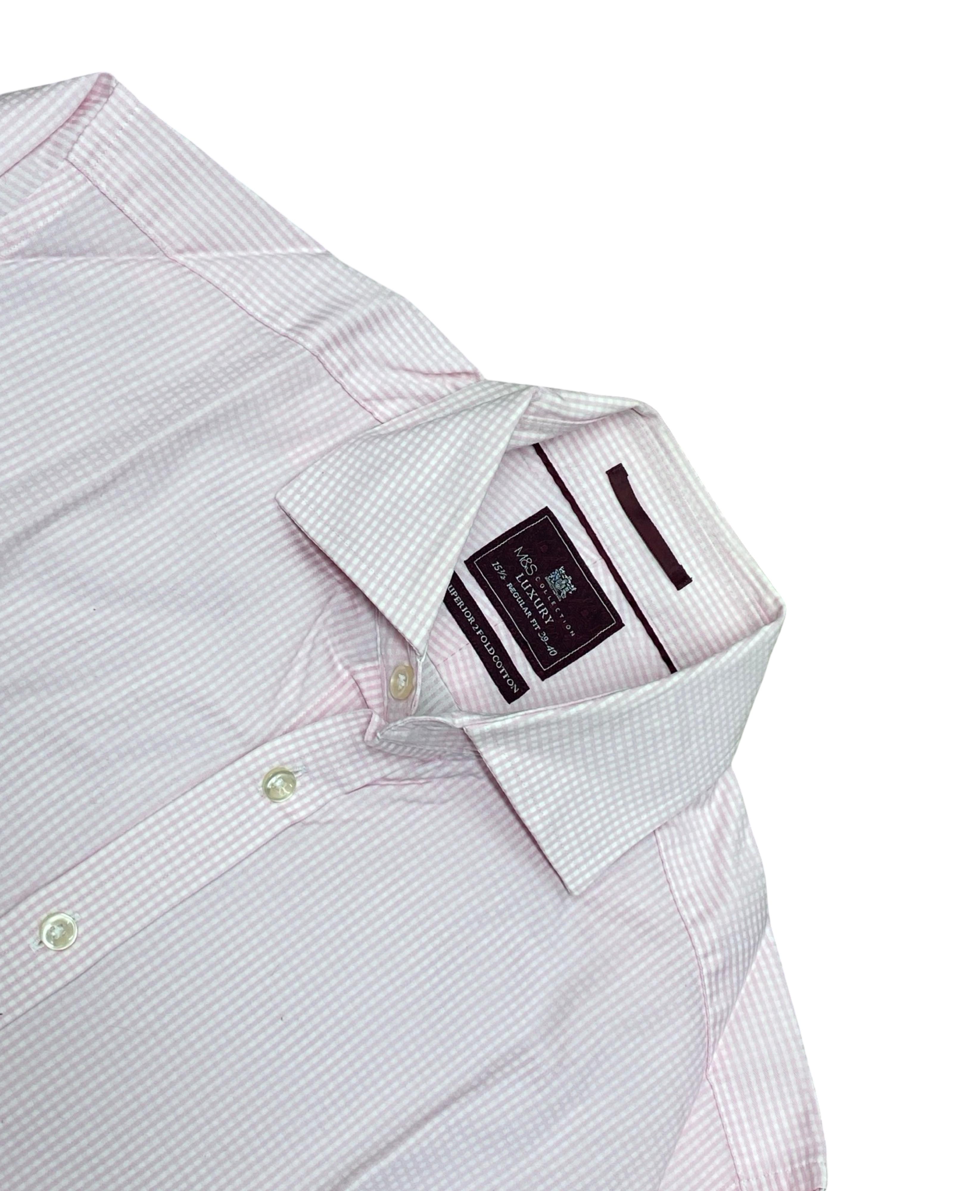M&S Pink Microcheck Shirt | Medium | Chest 22.5”
