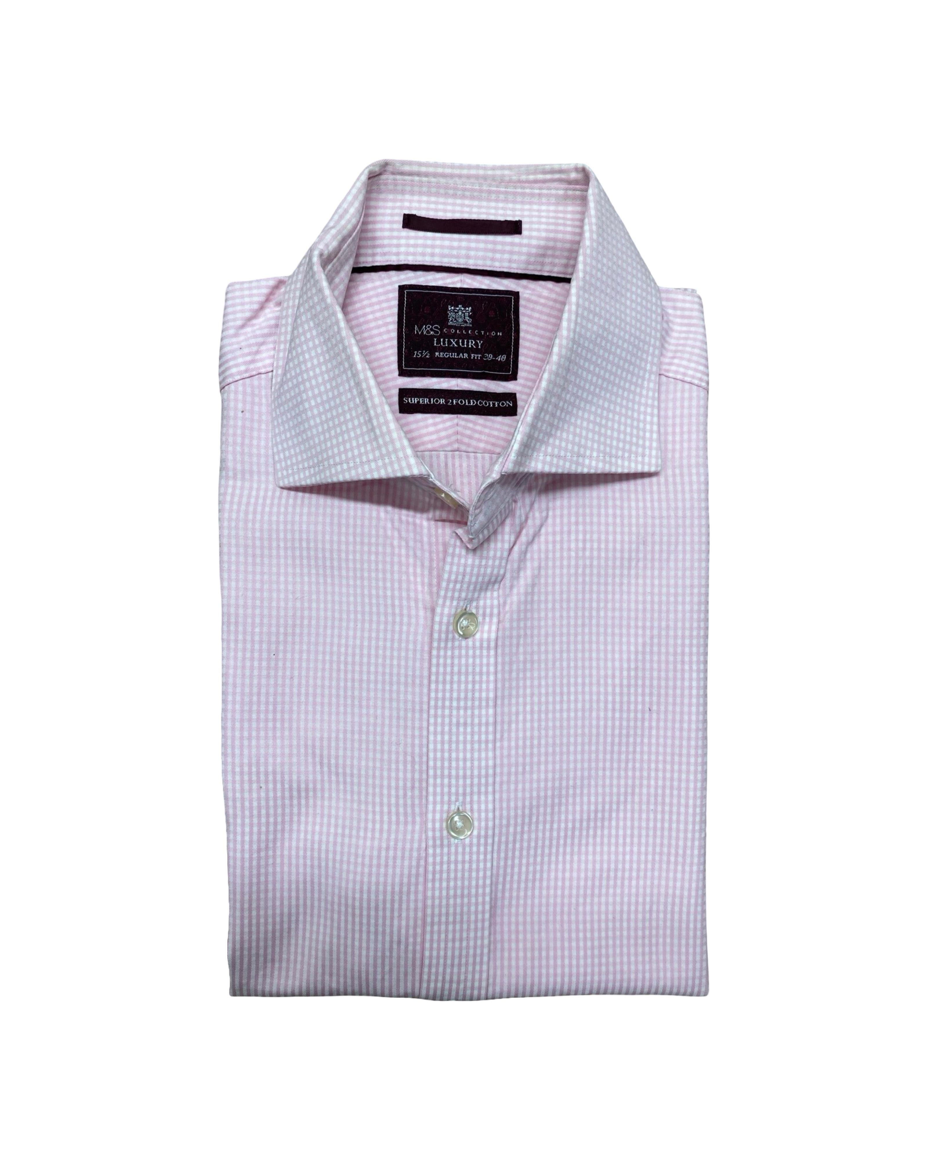 M&S Pink Microcheck Shirt | Medium | Chest 22.5”