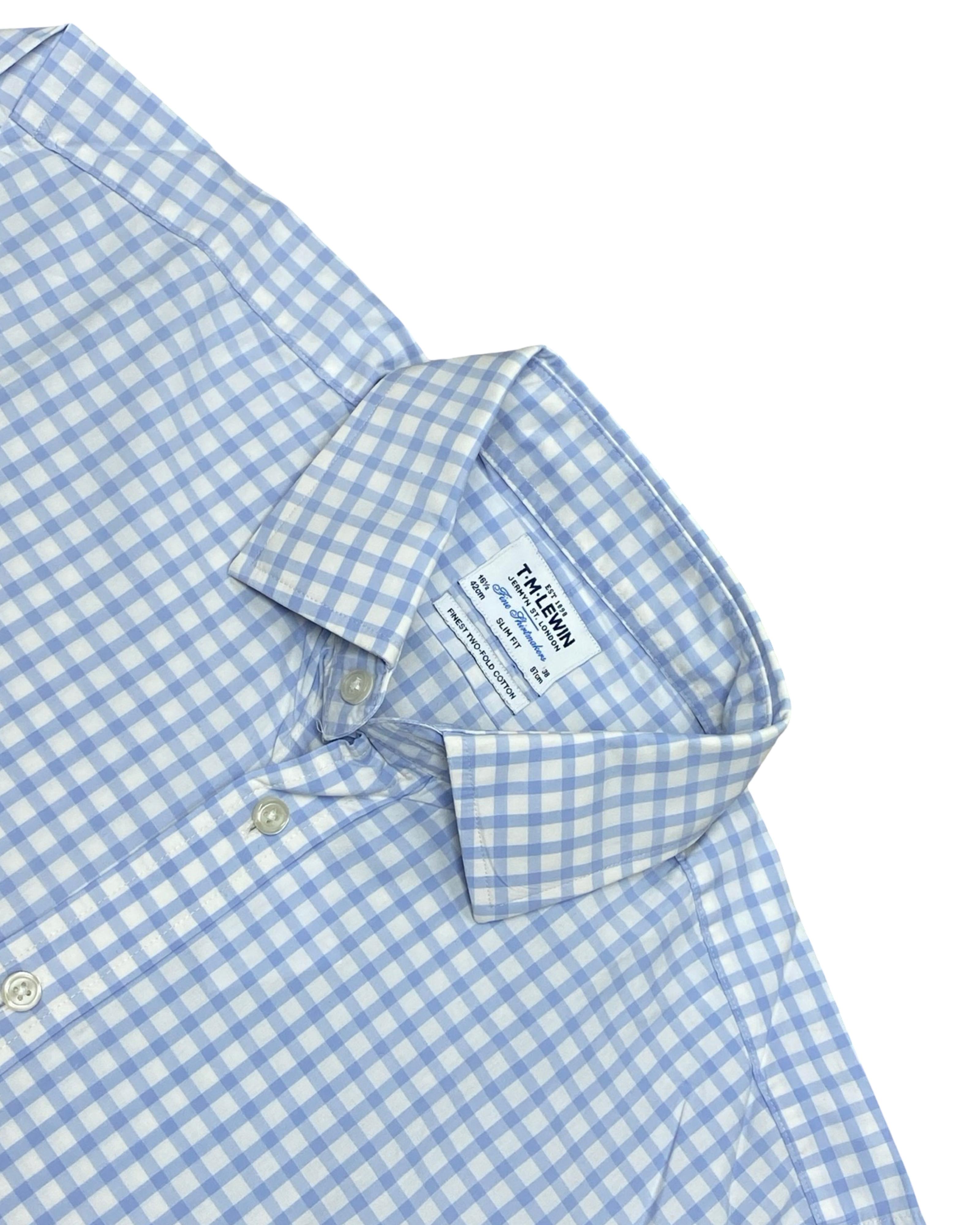 T.M. Lewin Blue Gingham Shirt | Large | Chest 24.5”