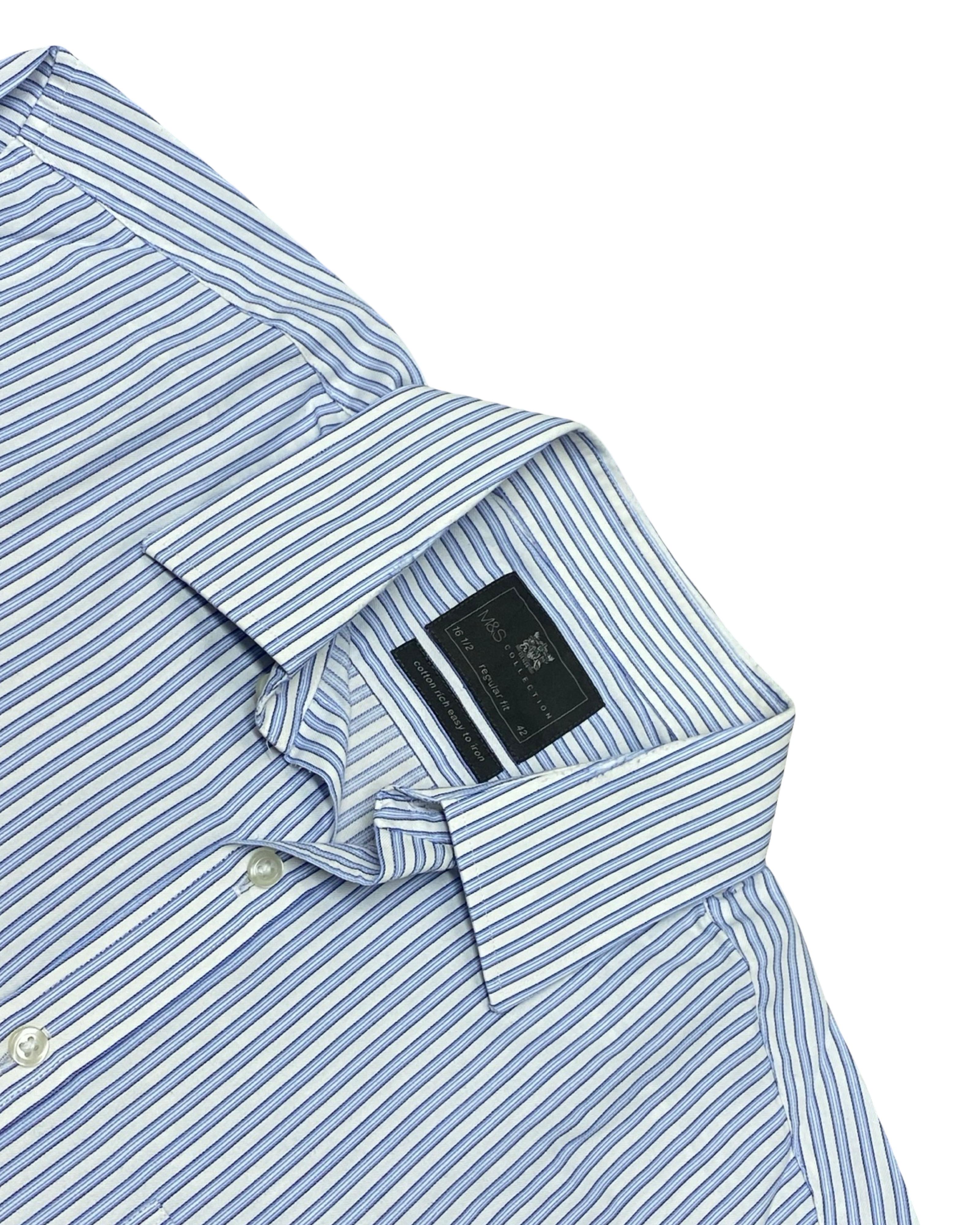 M&S Blue & White Striped Shirt | Large | Chest 25”
