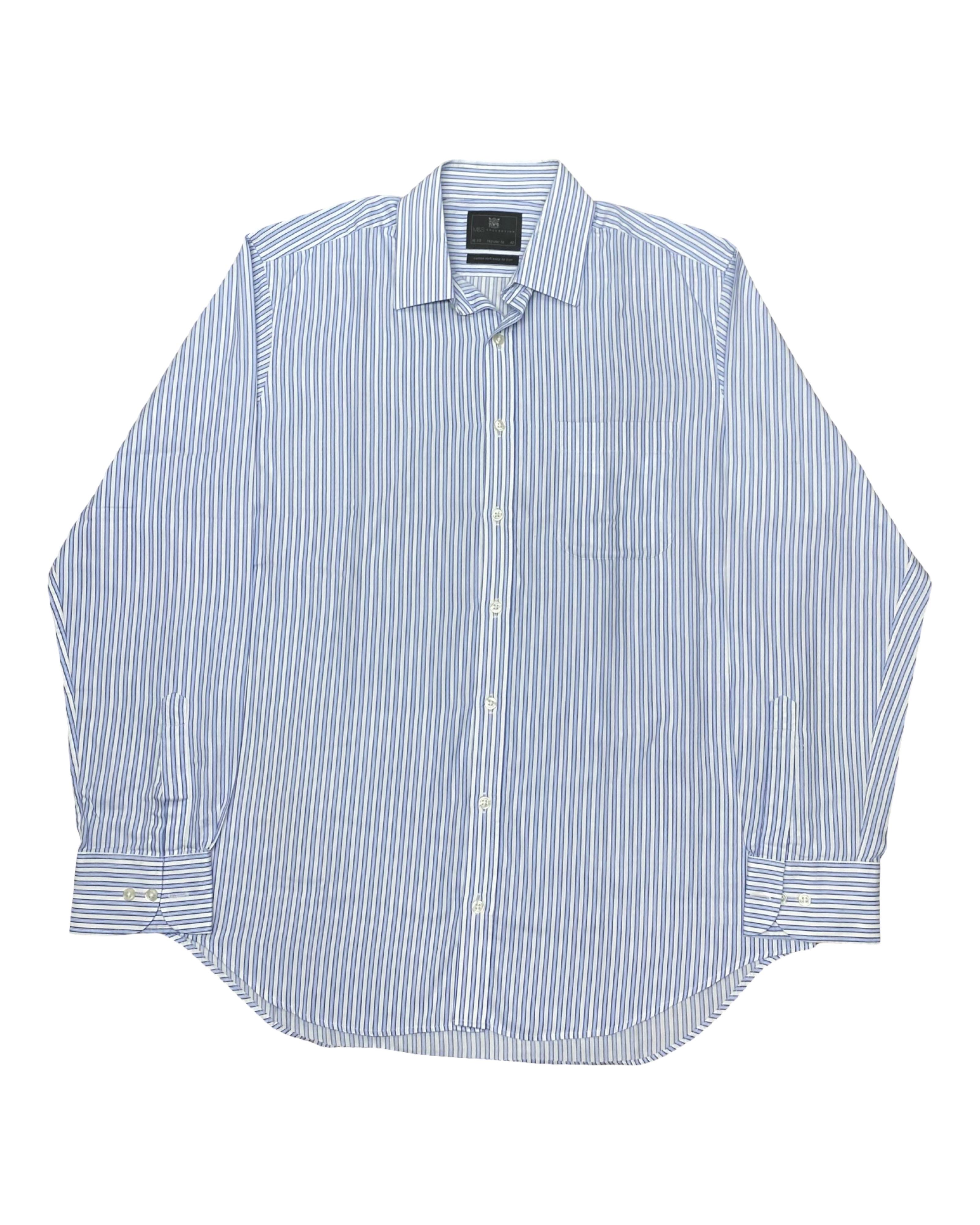 M&S Blue & White Striped Shirt | Large | Chest 25”