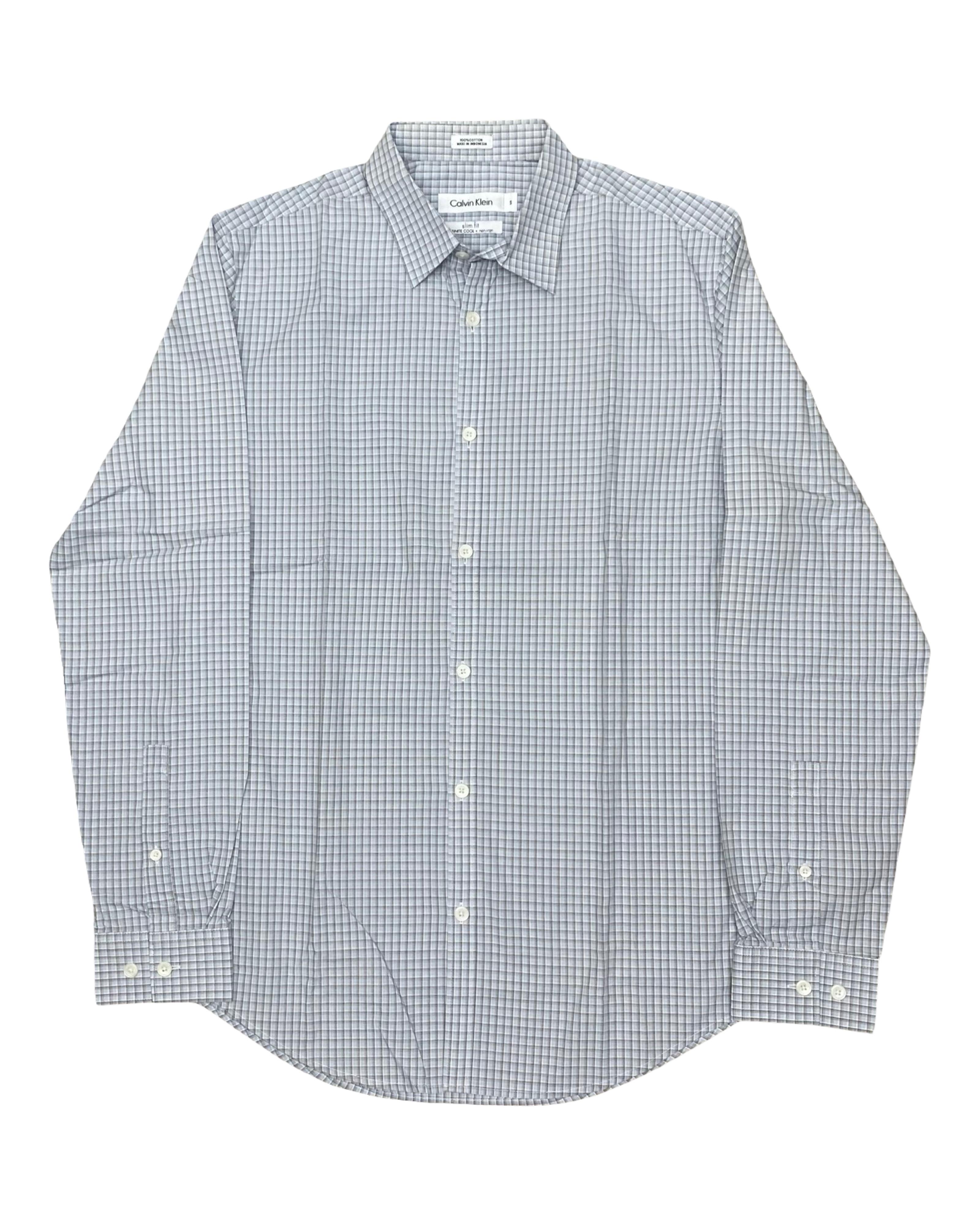 Calvin Klein Grey Microcheck Slim Fit Shirt | M | Chest 20.5”