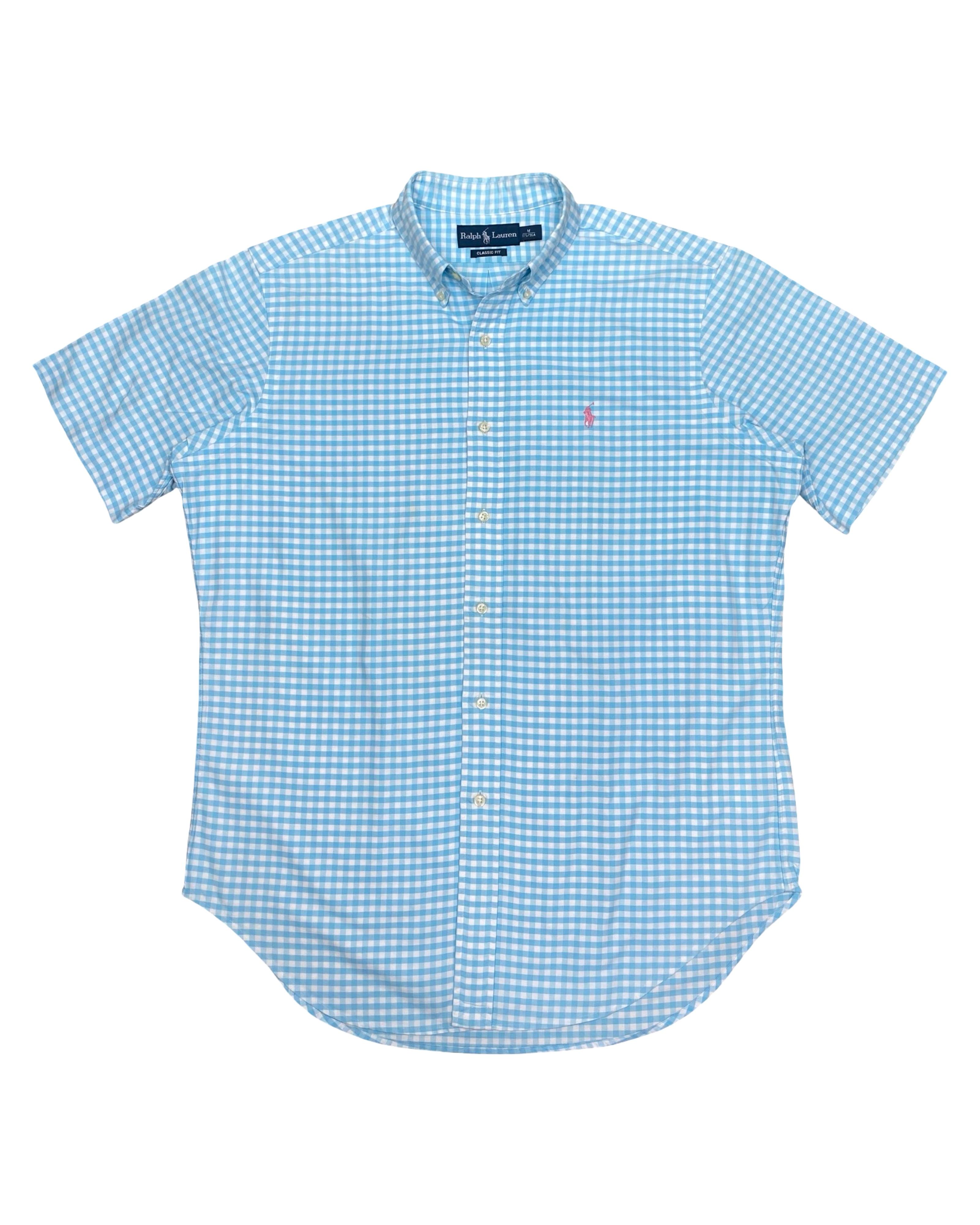 Polo Ralph Lauren Blue Gingham Short Sleeve Shirt | L | Chest 24.5”