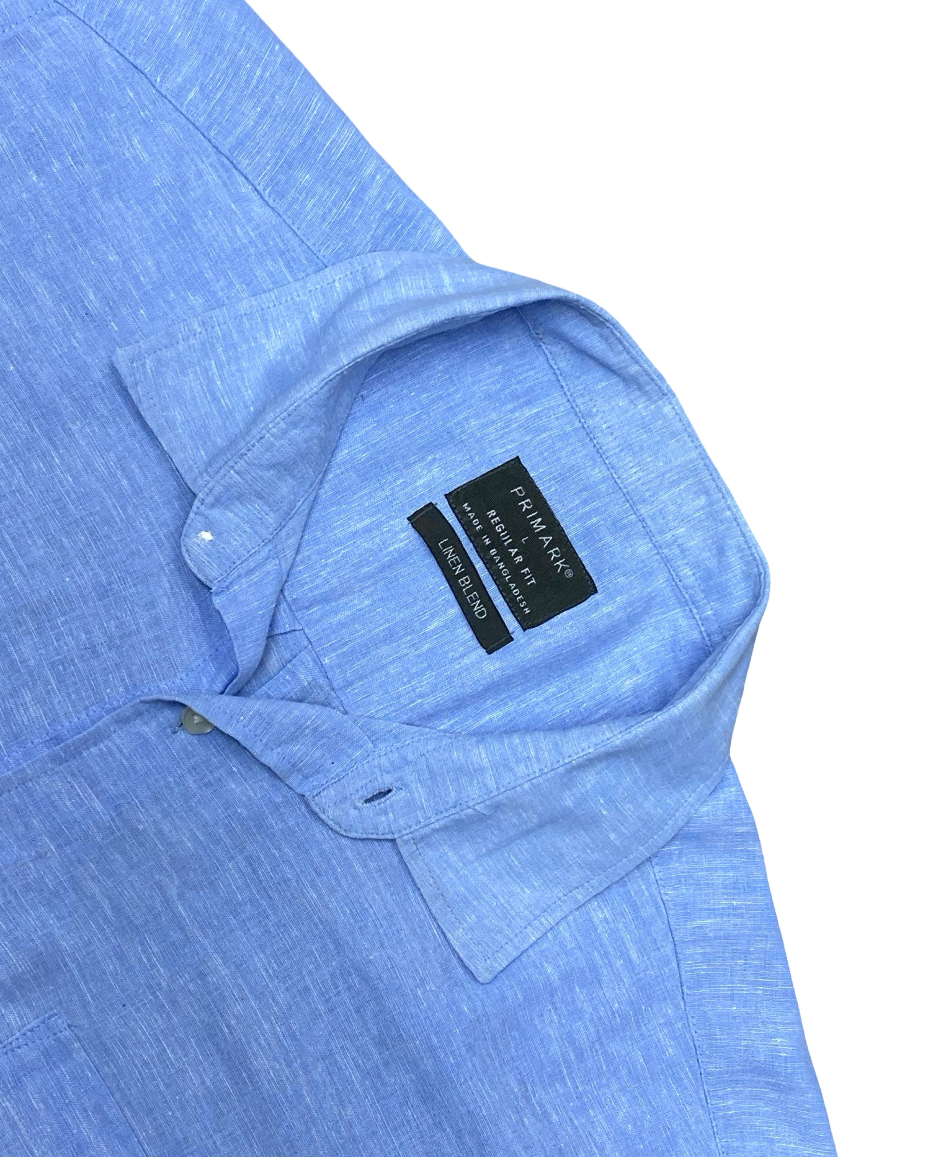 Primark Blue Linen Blend Shirt | Medium | Chest 22.5”