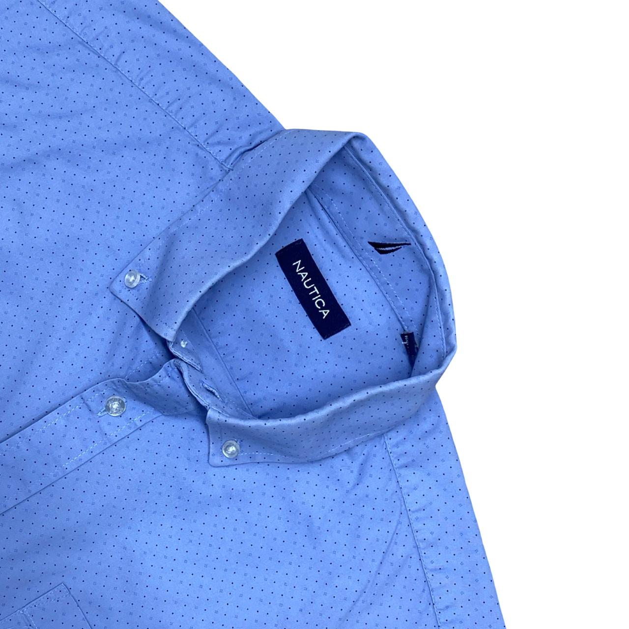 Nautica Light Blue Micro-Dot Shirt | Medium | Chest 22”