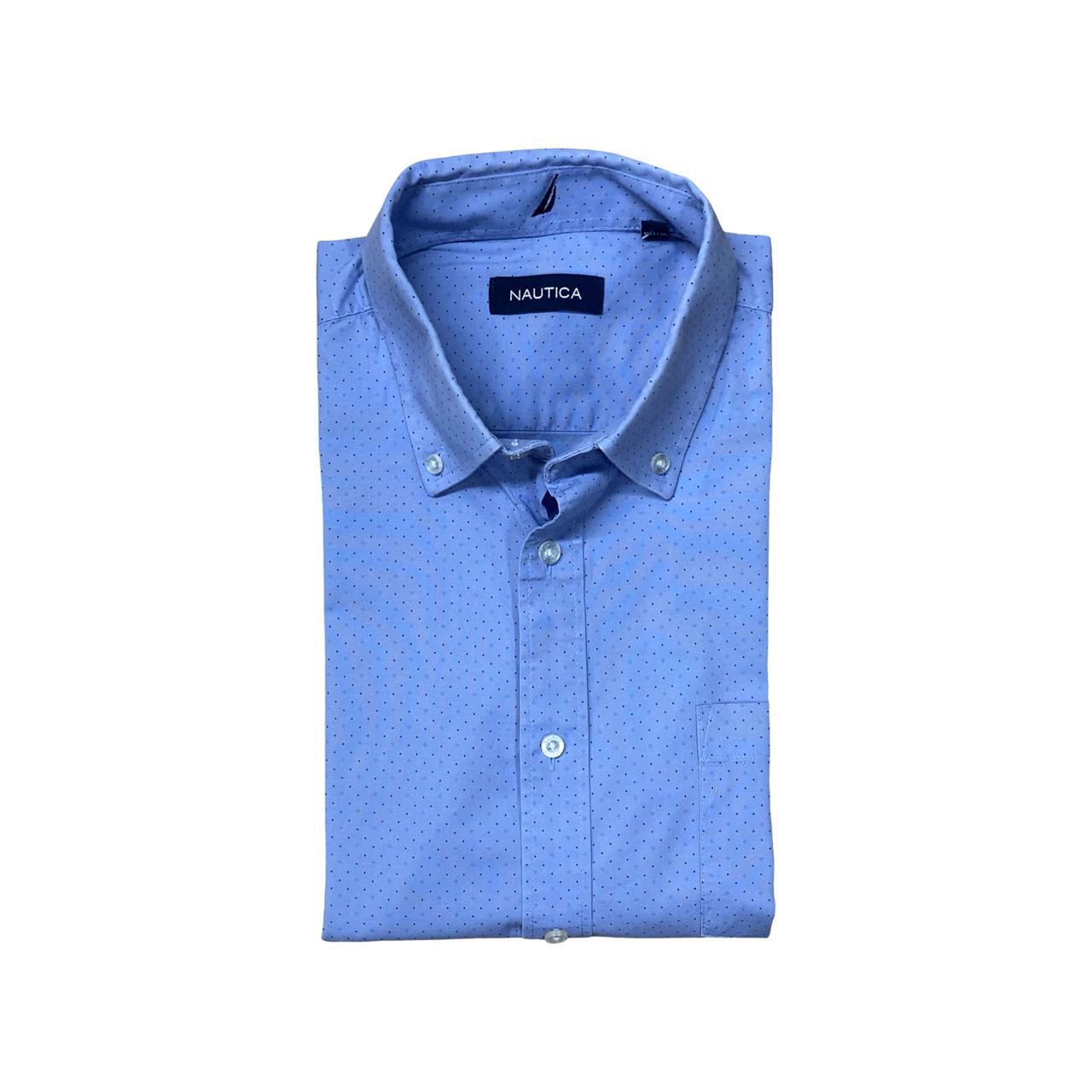 Nautica Light Blue Micro-Dot Shirt | Medium | Chest 22”