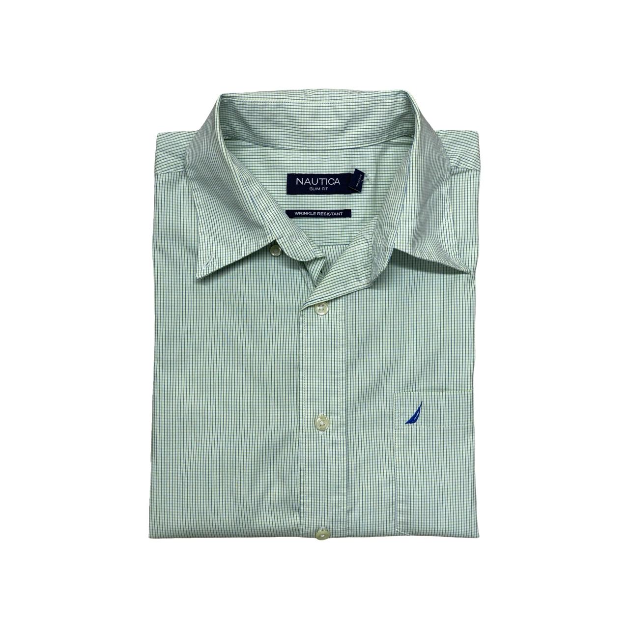 Nautica Green Micro-Check Shirt | Medium | Chest 22”