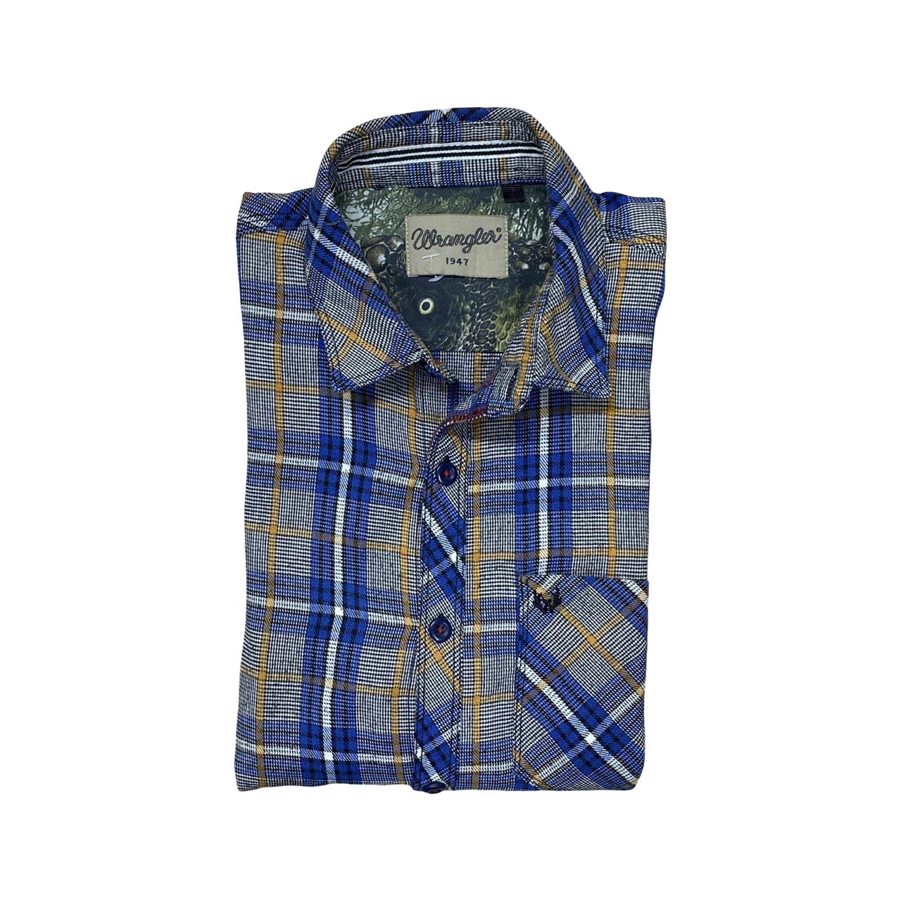 Wrangler Blue & Yellow Plaid Shirt | Medium | Chest 20.5”