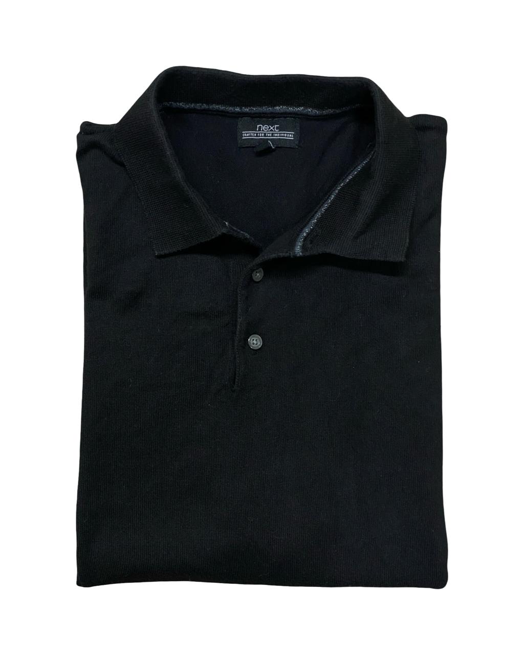 Next Black Long Sleeve Polo Shirt | Small | Chest 20”
