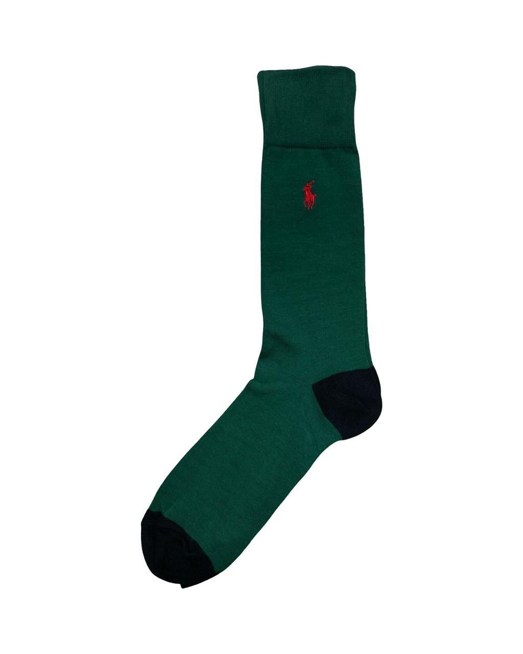 Ralph Lauren Solid Green Socks with Red Polo Logo | Factory Leftovers