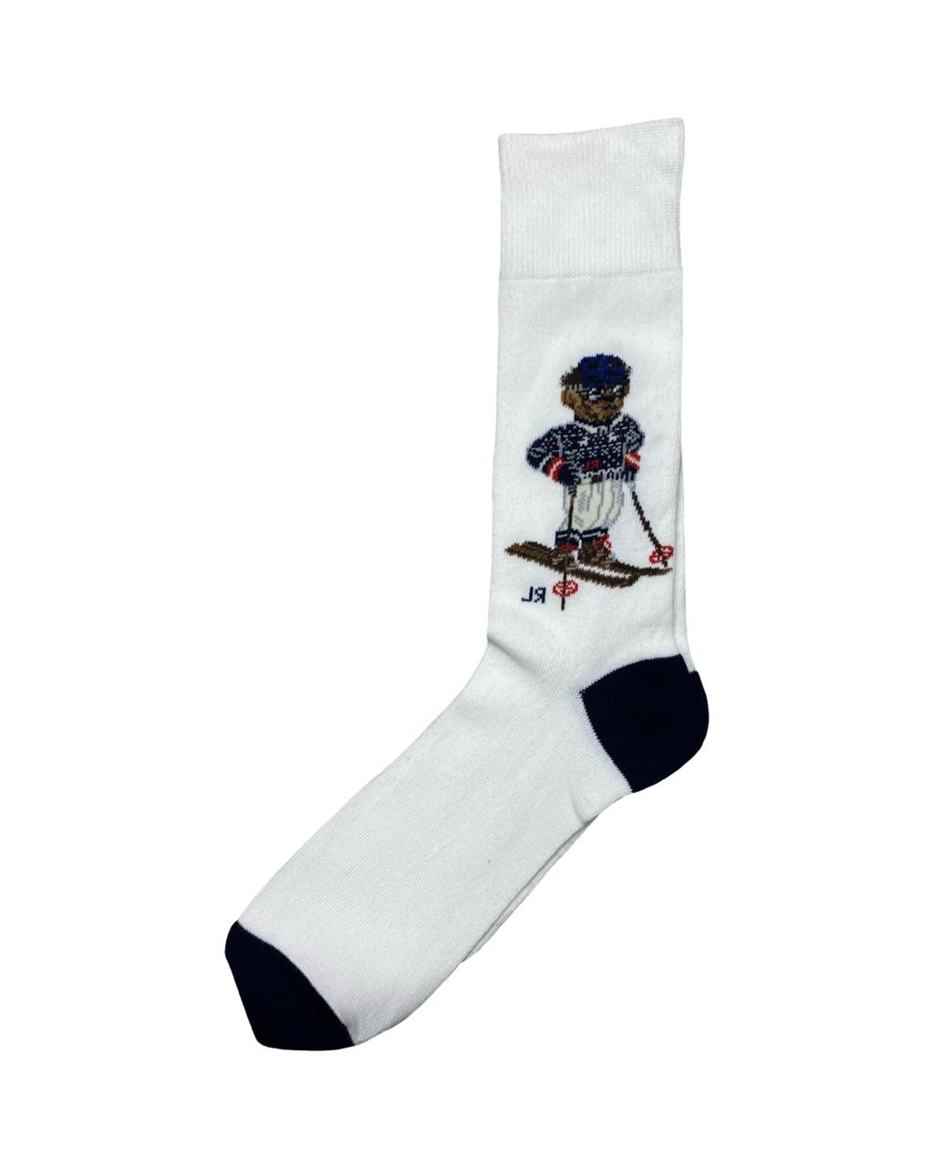 Ralph Lauren Ski Bear Socks – White with Navy Accents | Factory Leftovers