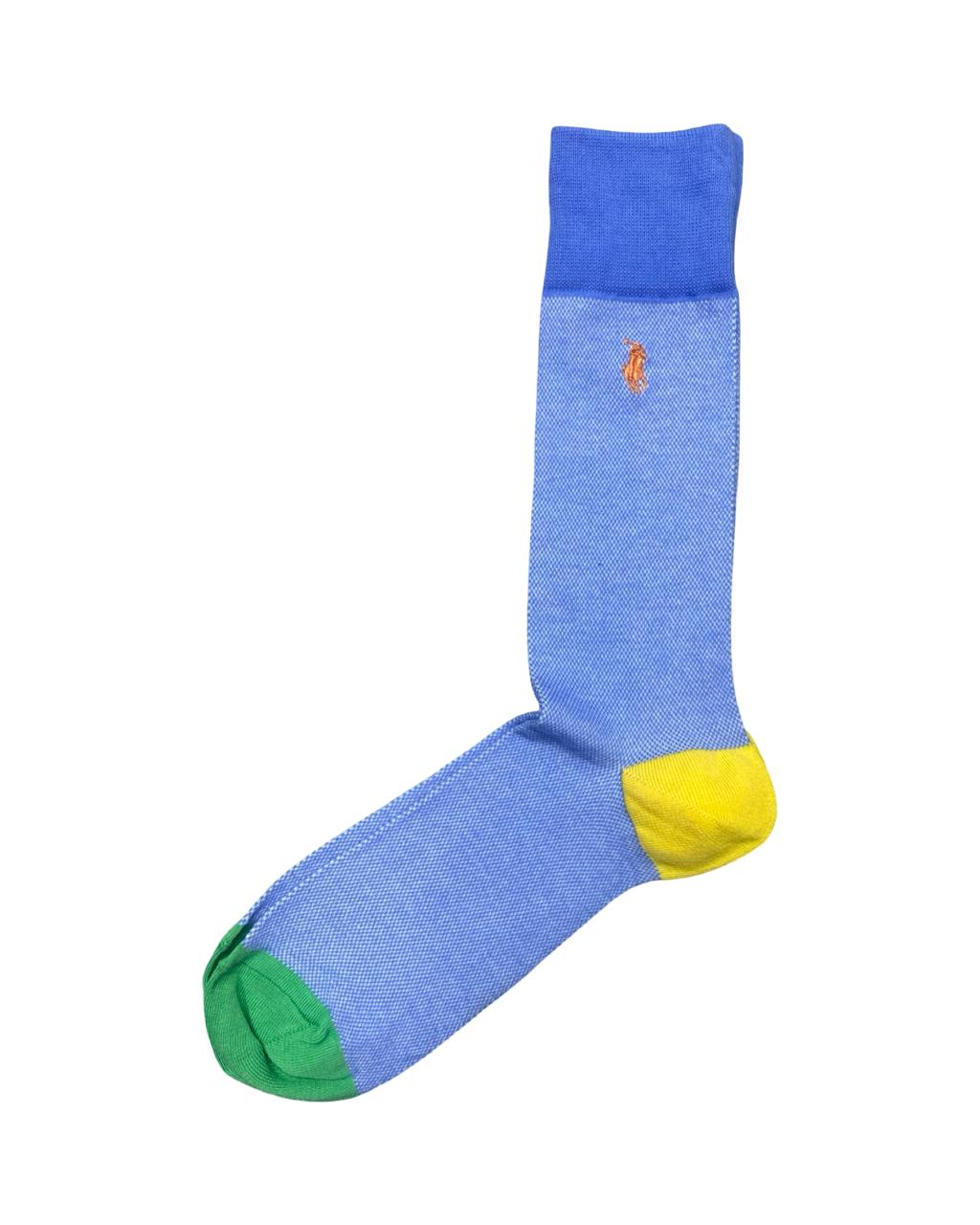 Ralph Lauren Multicolor Socks (Sky Blue, Green & Yellow) with Orange Polo Logo | Factory Leftovers
