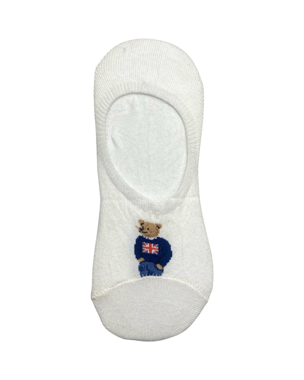 Ralph Lauren Loafer Socks – White Polo Bear (Union Jack Sweater) | Invisible No-Show | Factory Leftovers