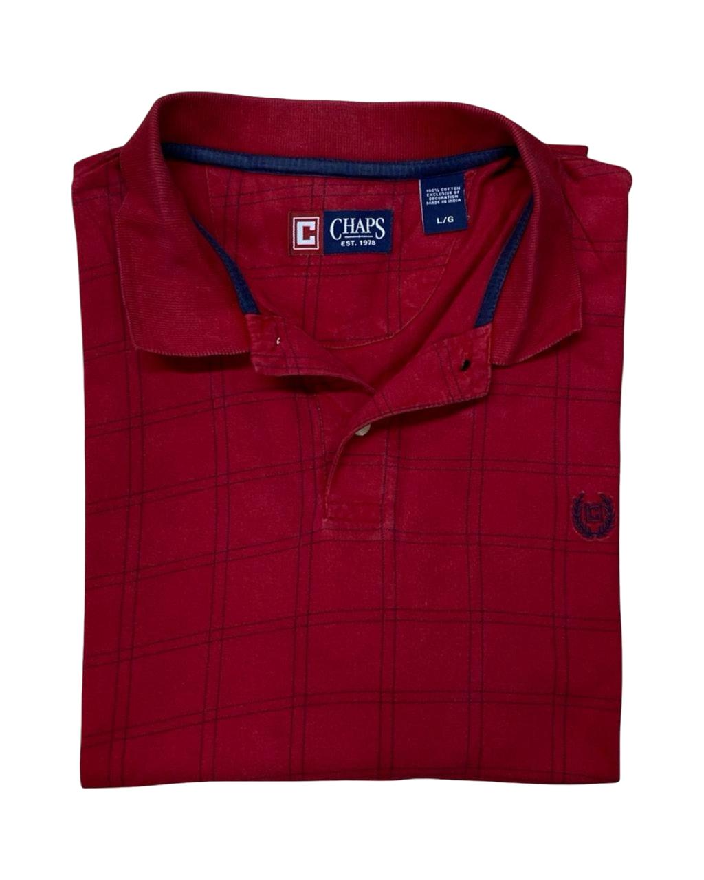 Chaps Red Check Polo Shirt | Large | Chest 23.5”