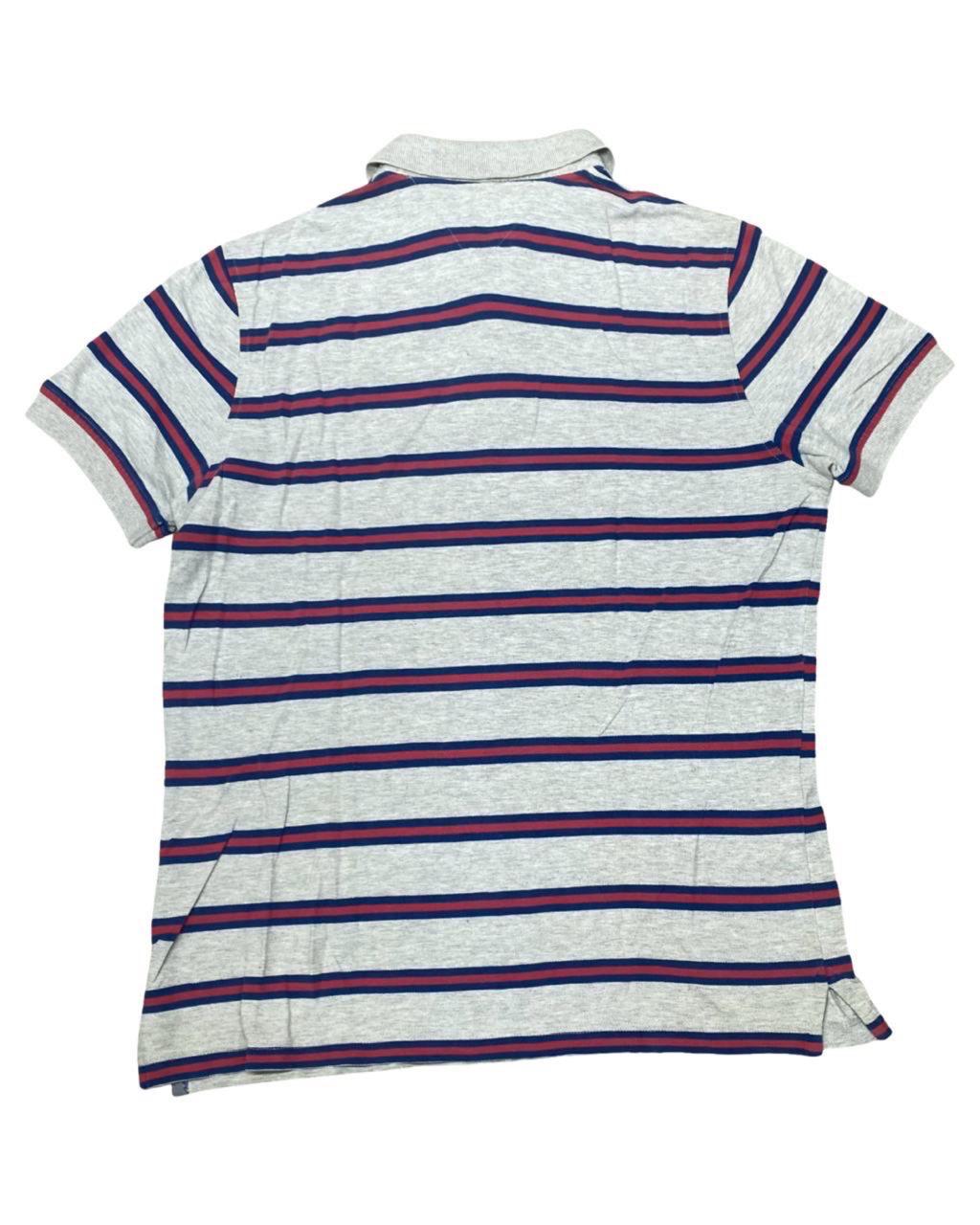 Tommy Hilfiger Grey Striped Polo Shirt | Medium | Chest 22”