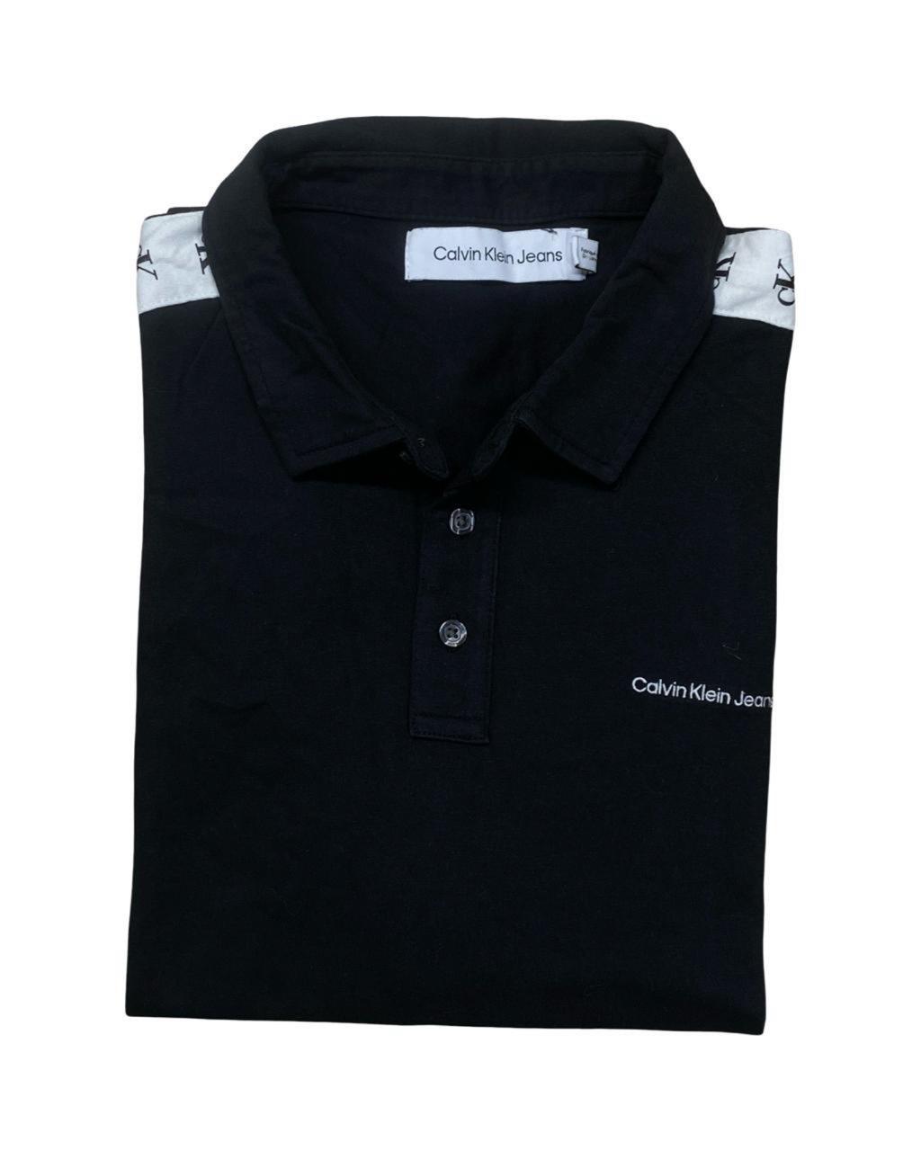 Calvin Klein Jeans Black Logo Tape Polo | Medium | Chest 21.5”